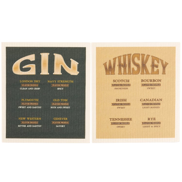 Gin and Whiskey Swedish Dishcloths Set - Eco-Friendly, Absorbent Kitchen Cleaning