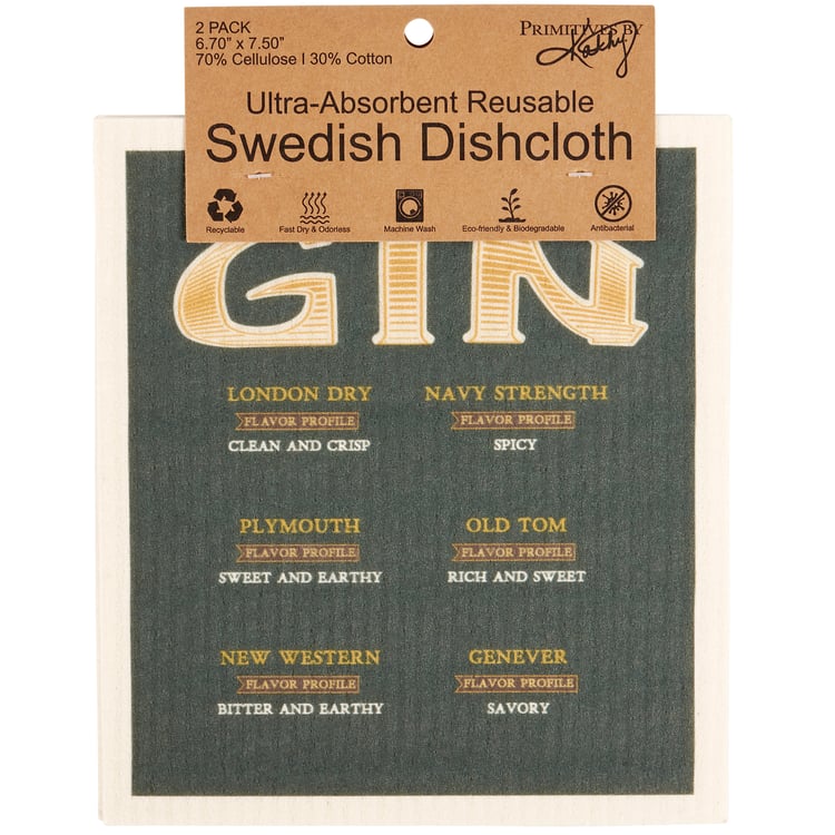 Gin and Whiskey Swedish Dishcloths Set - Eco-Friendly, Absorbent Kitchen Cleaning