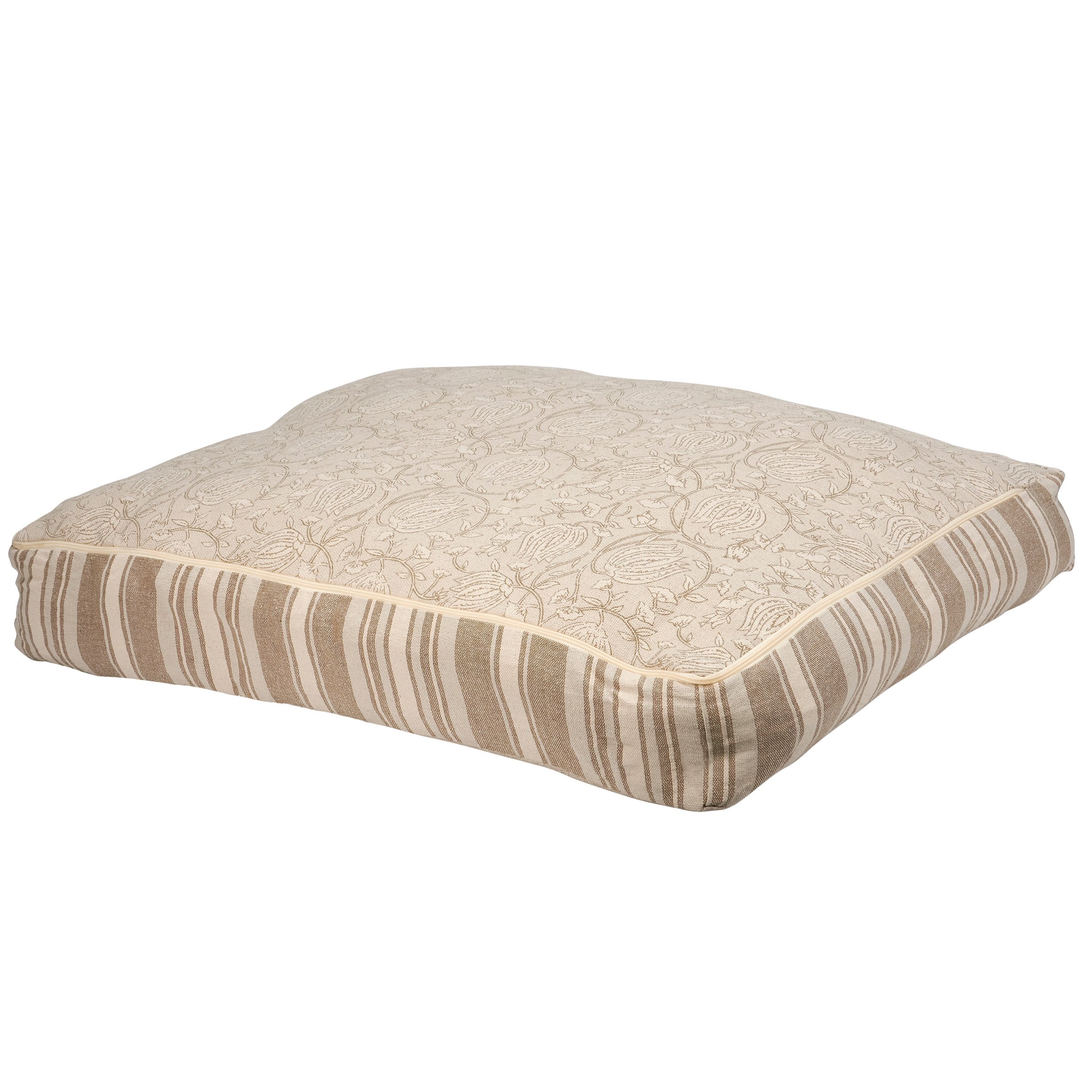 X-Large Tan Floral Dog Bed: Reversible Cotton Cover, Machine Washable, Plush Comfort