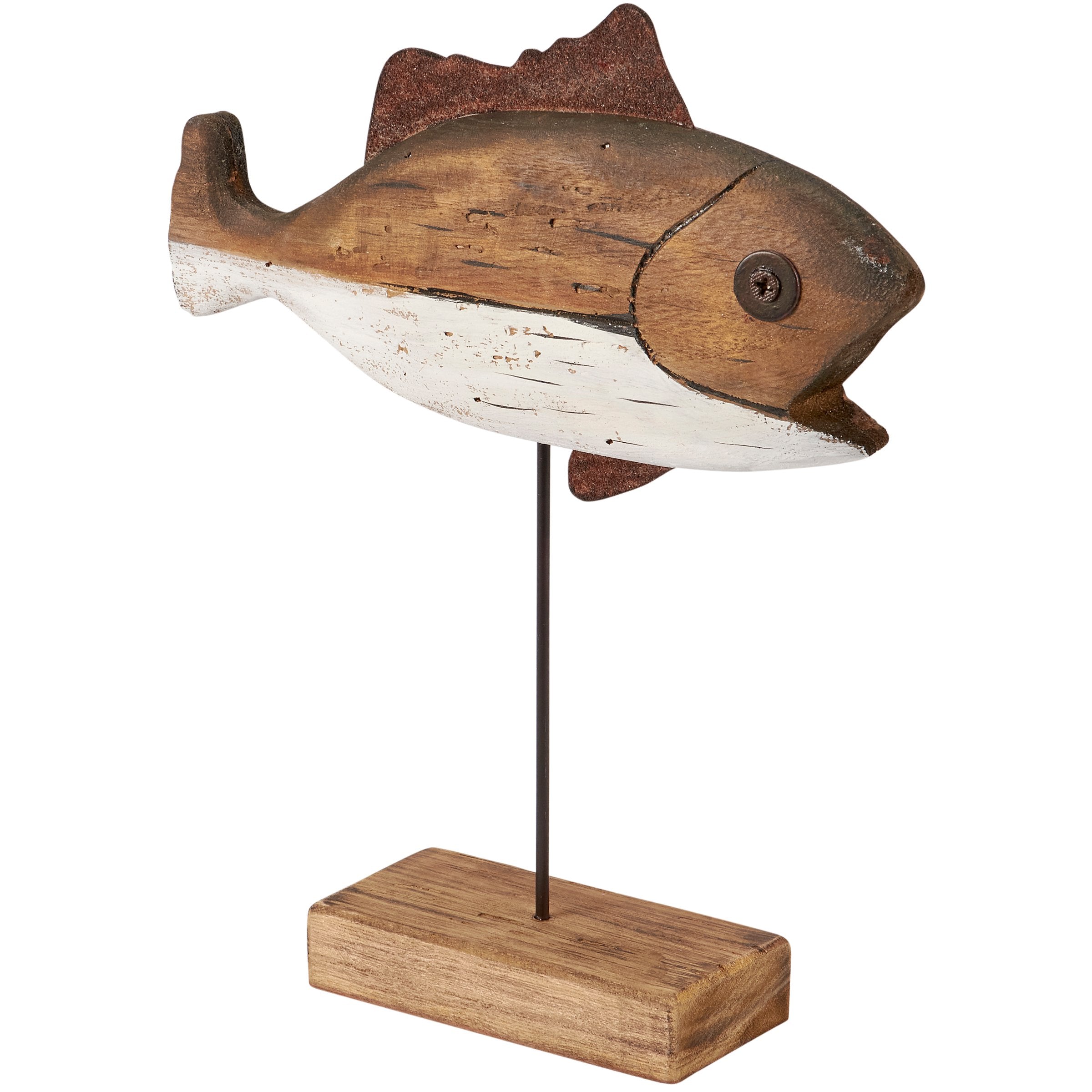 Coastal Driftwood Open Mouth Bass Sitter - Rustic Wood & Metal Fish Decor