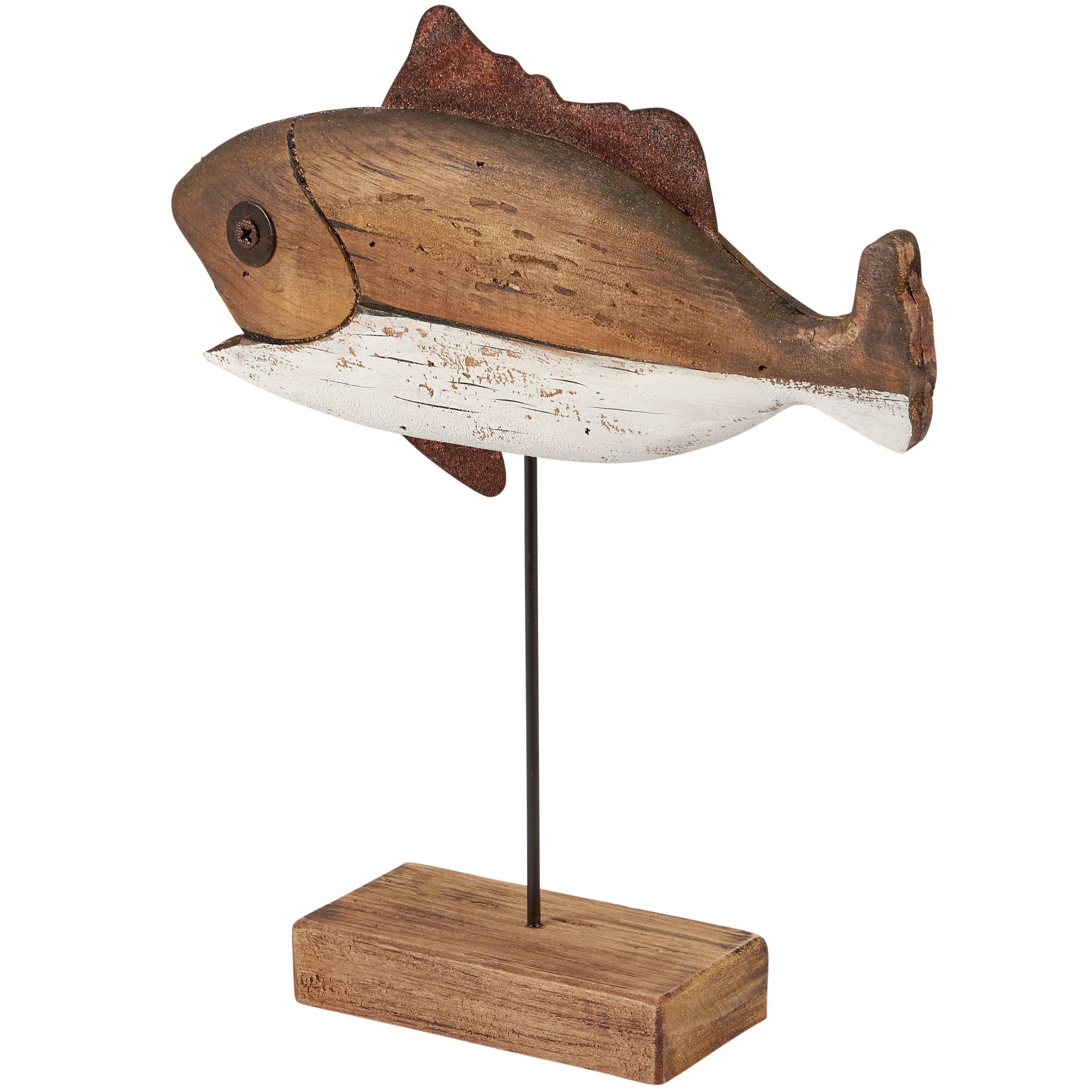 Coastal Driftwood Open Mouth Bass Sitter - Rustic Wood & Metal Fish Decor