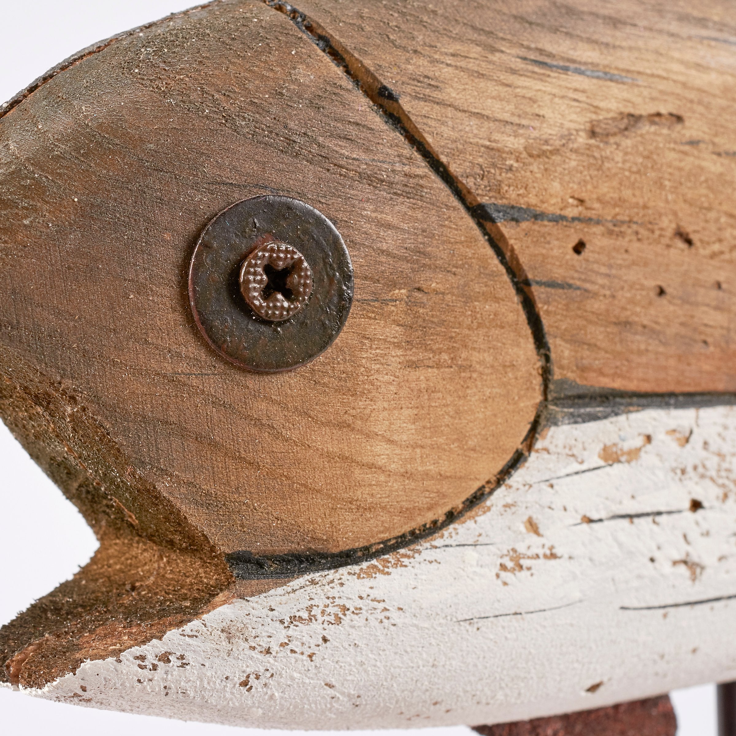 Coastal Driftwood Open Mouth Bass Sitter - Rustic Wood & Metal Fish Decor