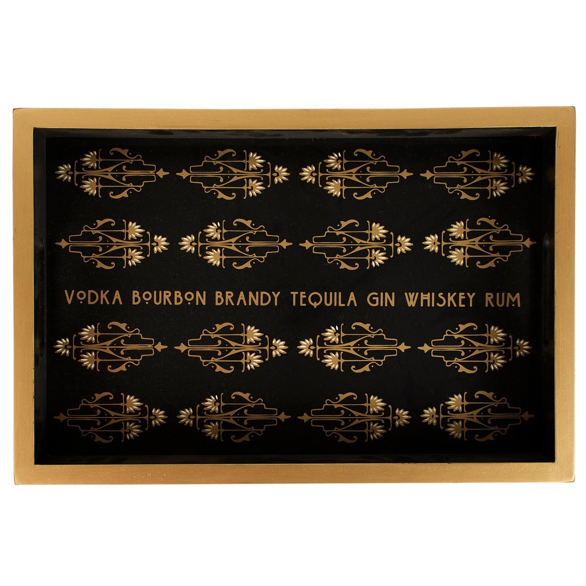 Elegant Art Deco Cocktail Tray with Metallic Gold Accents & Drink List