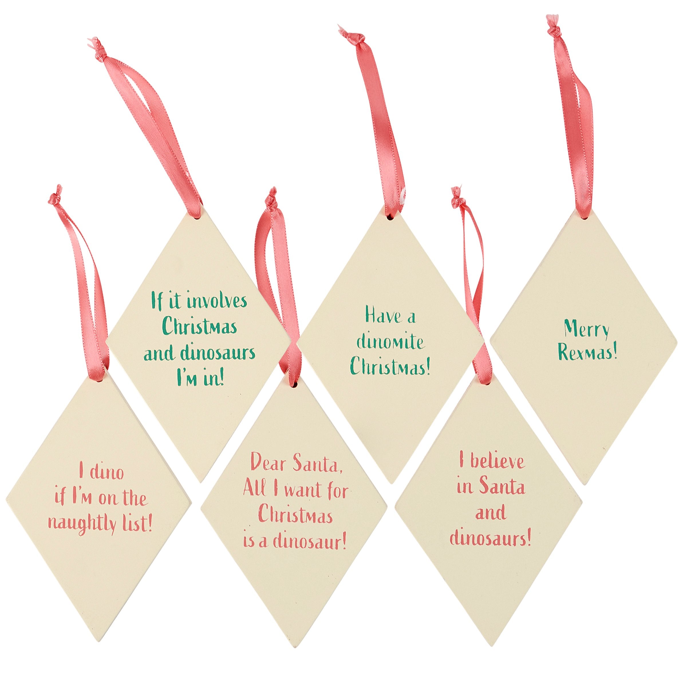 Fun Retro Pastel Dinosaur Christmas Tree Ornaments Set - 6 Unique Designs