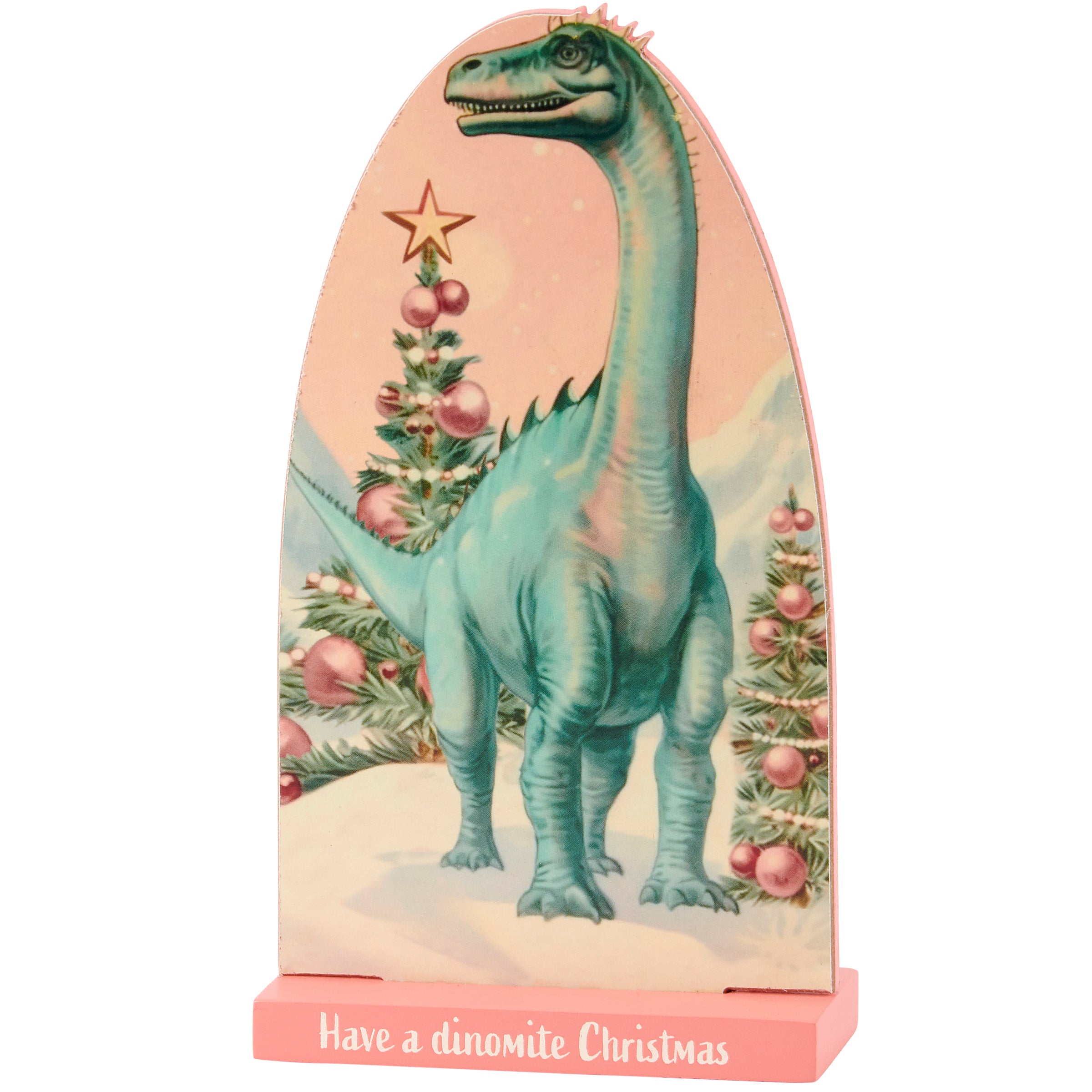 Retro Dinosaur Christmas Stand Up Decor - Double-Sided 'Dinomite' Holiday Accent