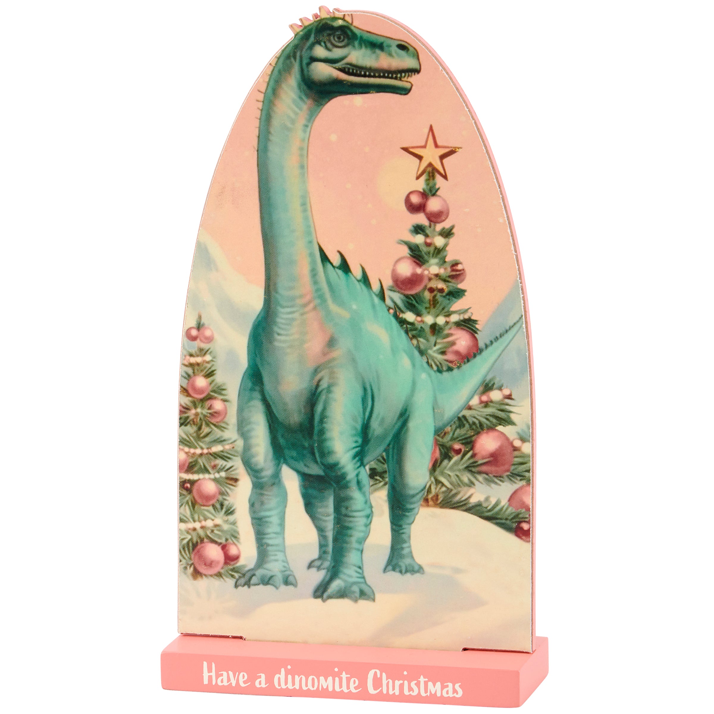 Retro Dinosaur Christmas Stand Up Decor - Double-Sided 'Dinomite' Holiday Accent