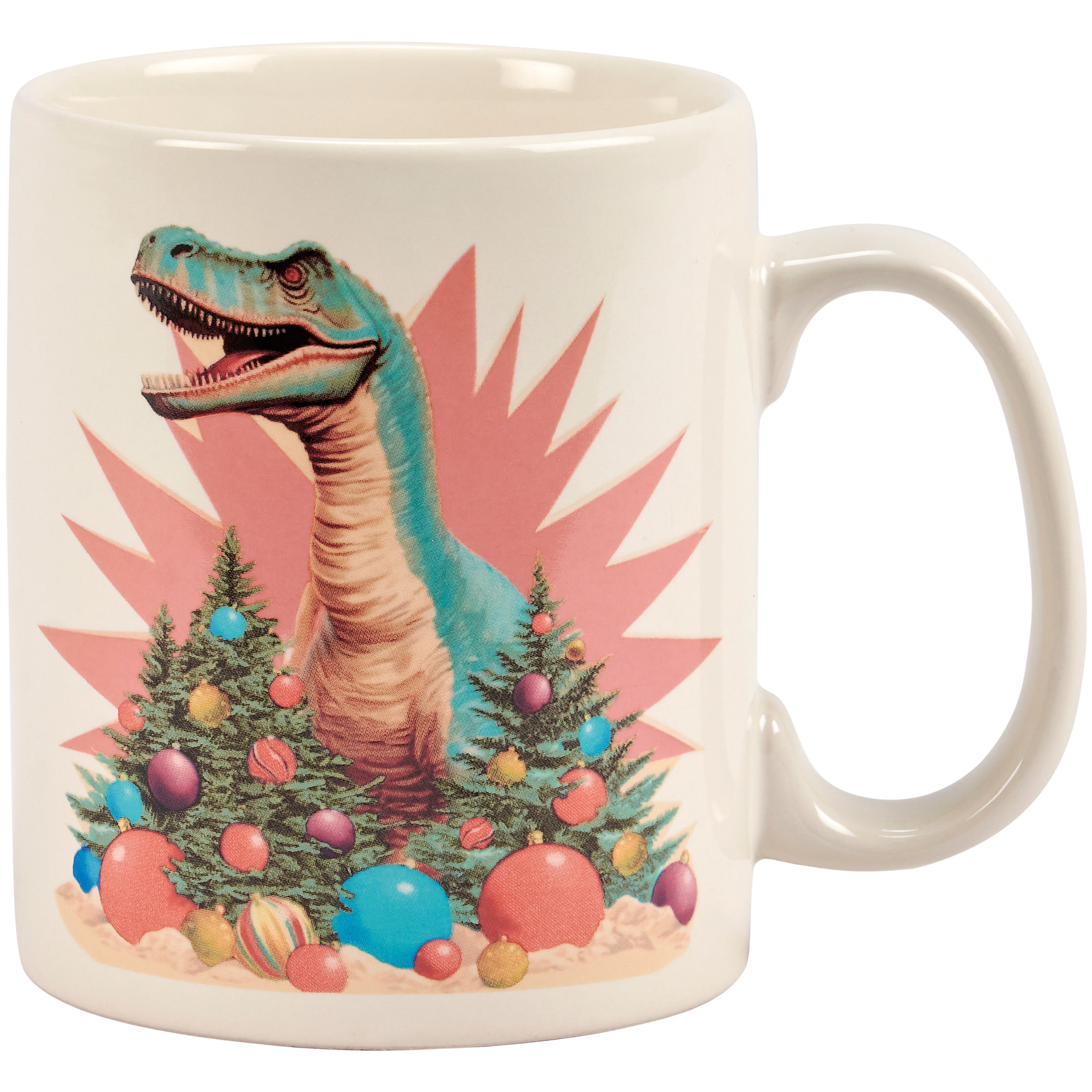 Fun Retro Dino Christmas Stoneware Mug - 20 oz Microwave & Dishwasher Safe