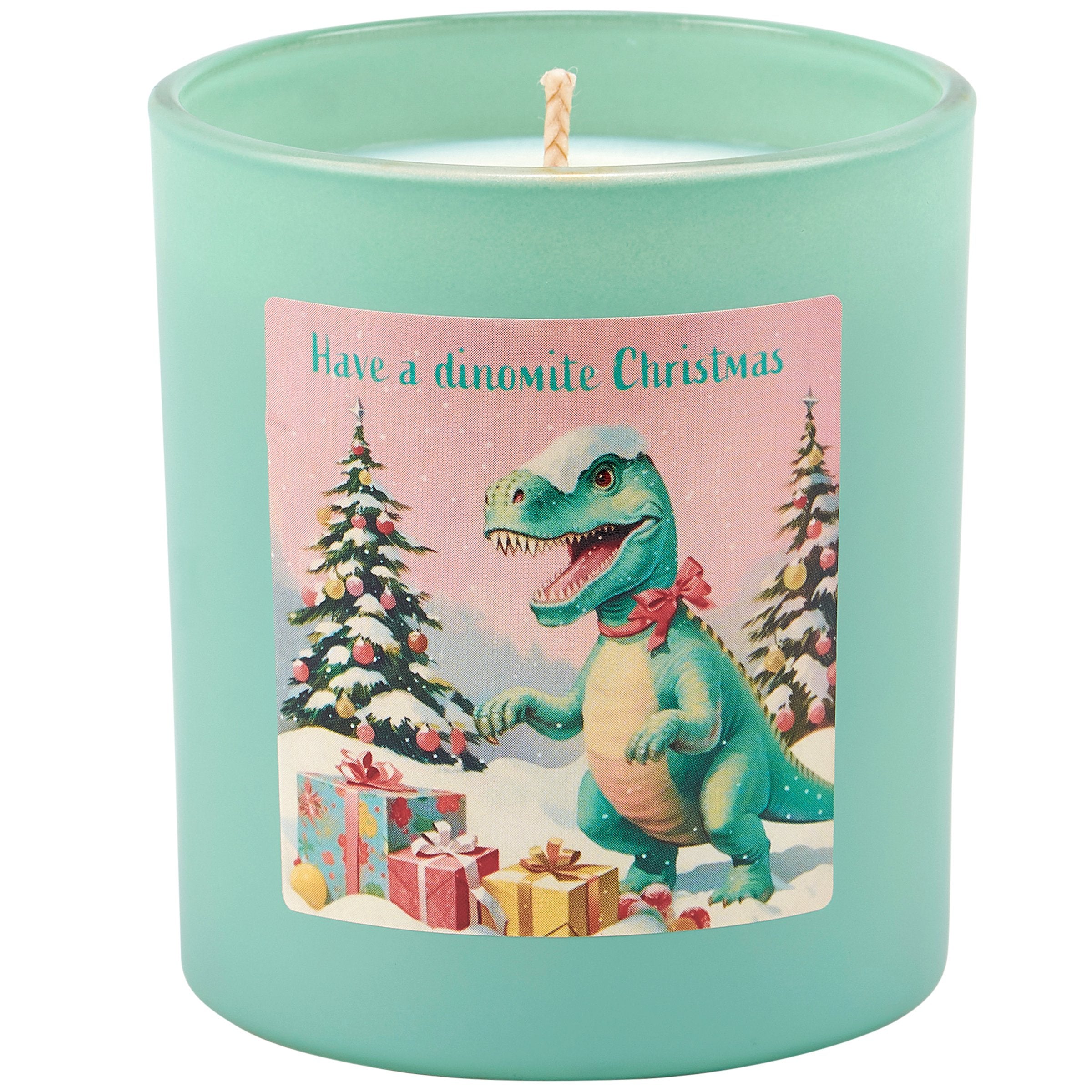 Charming Dinomite Christmas Candle: Soy Wax, Sugar Cookie Scent, T-Rex Holiday Decor