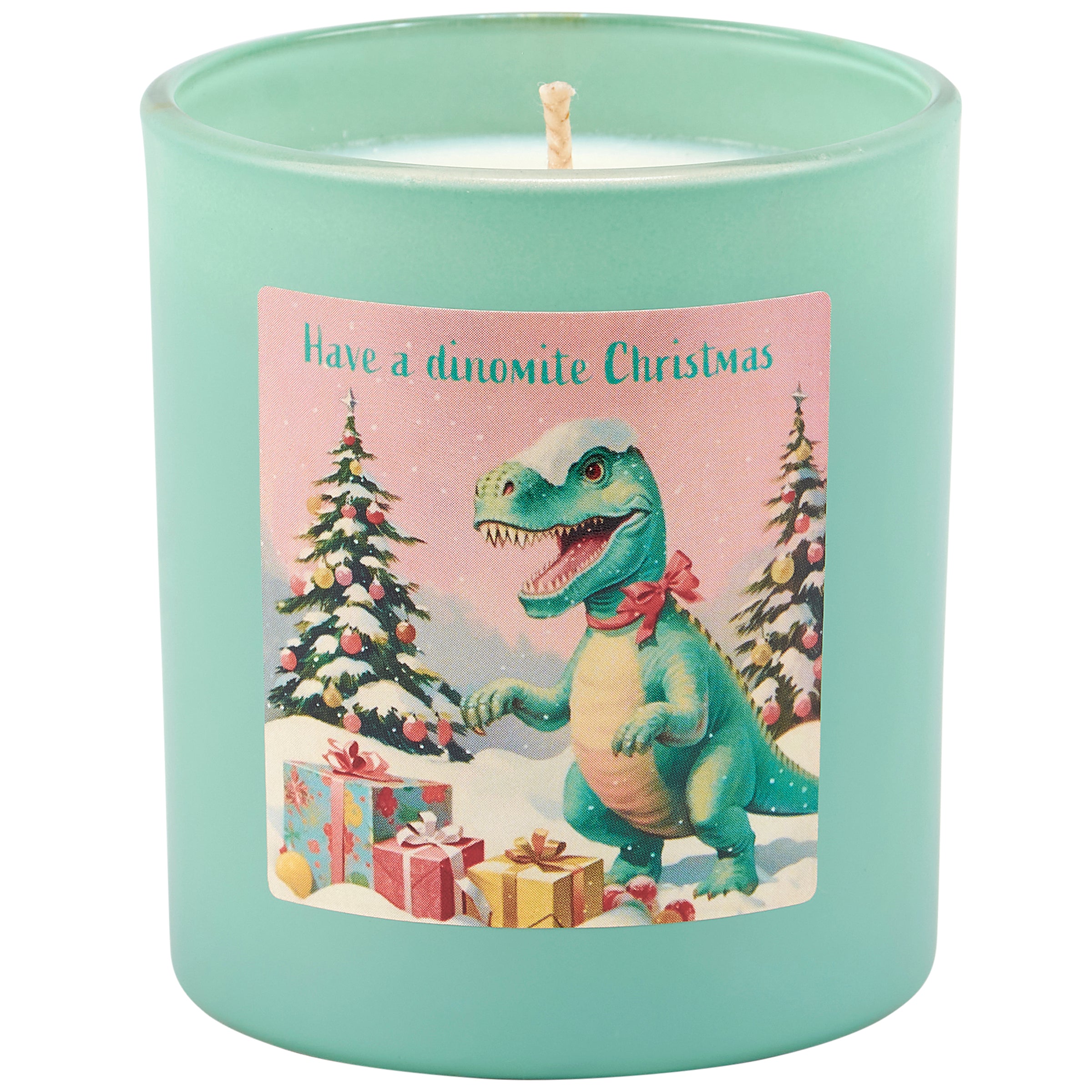 Charming Dinomite Christmas Candle: Soy Wax, Sugar Cookie Scent, T-Rex Holiday Decor