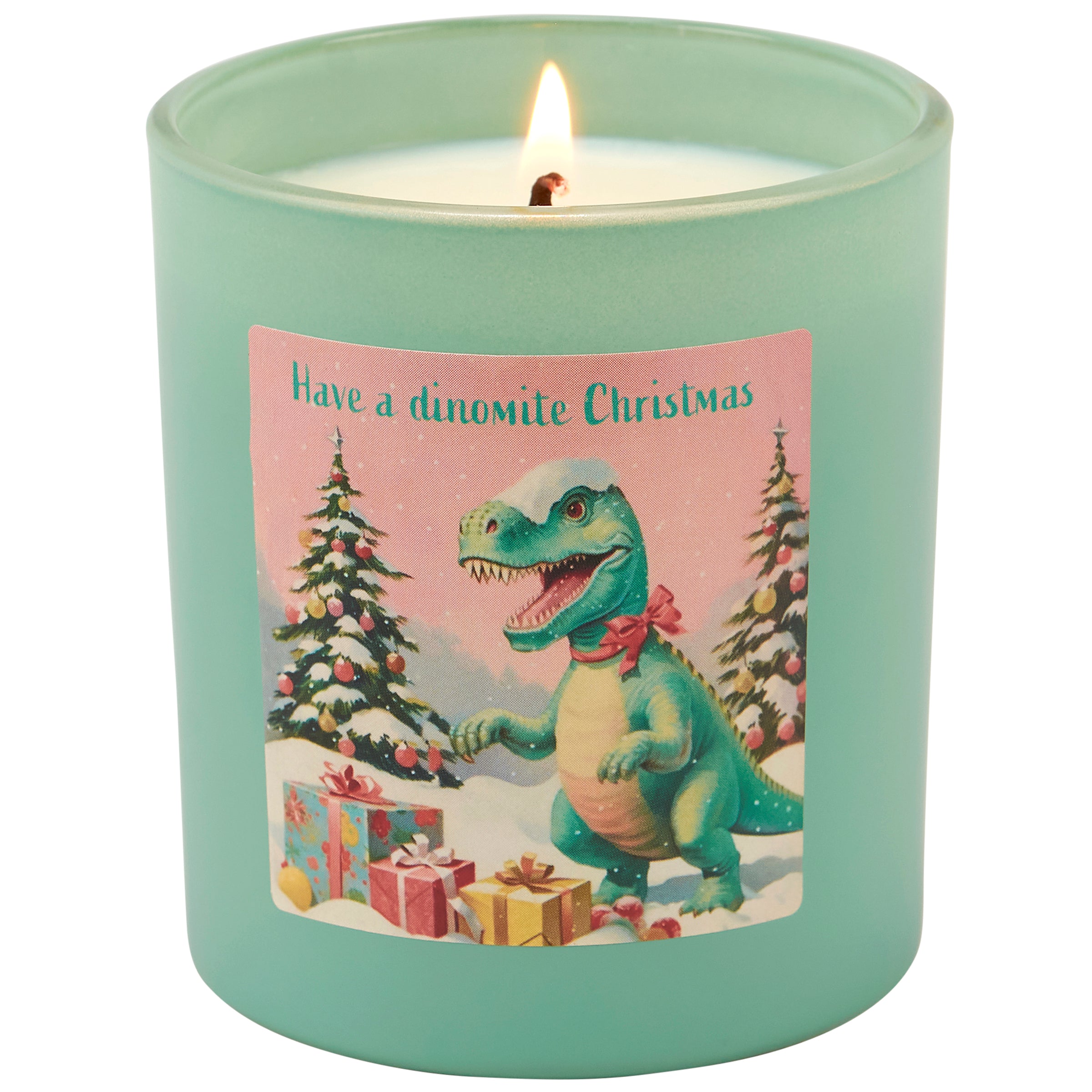 Charming Dinomite Christmas Candle: Soy Wax, Sugar Cookie Scent, T-Rex Holiday Decor