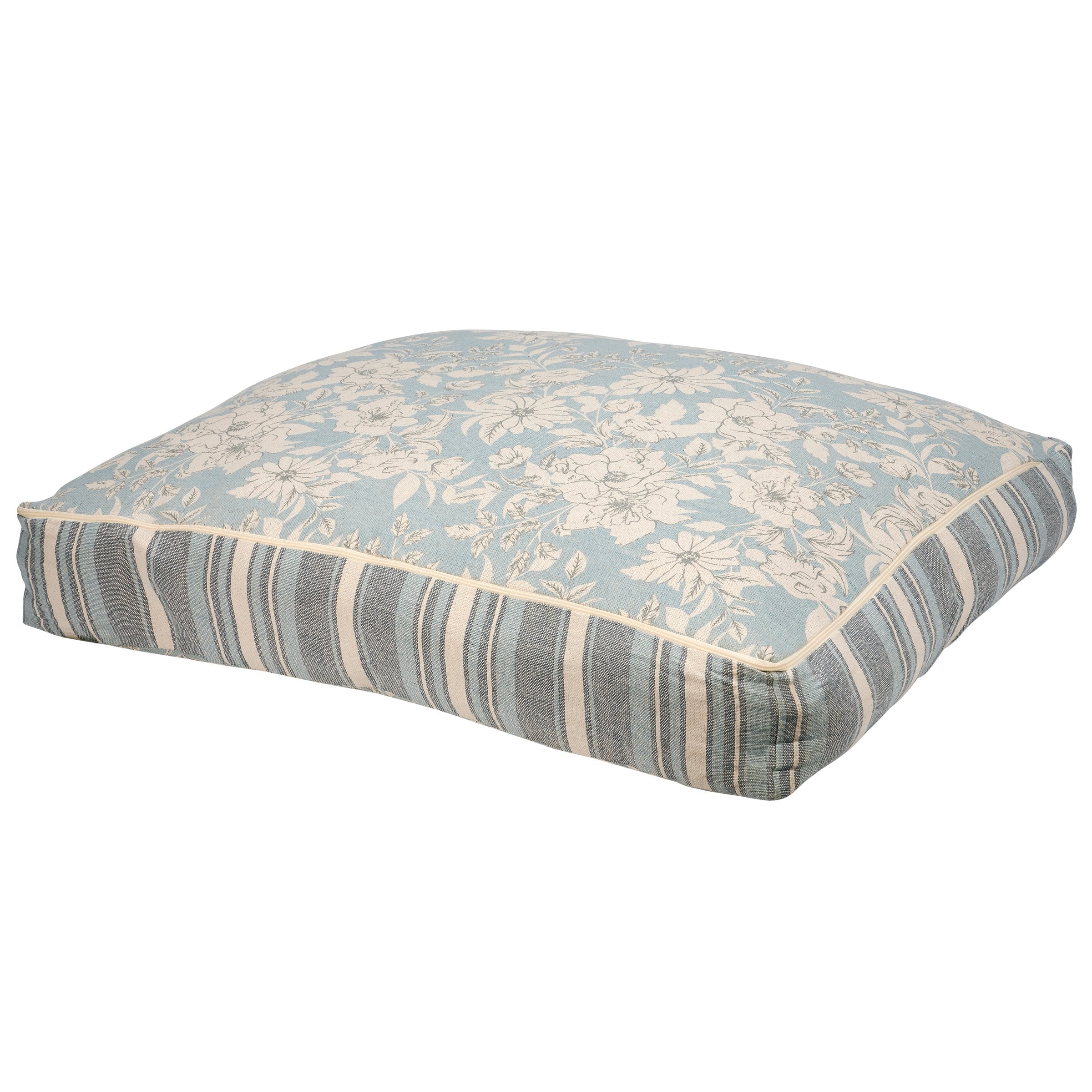 X-Large Blue Floral Dog Bed - Durable Cotton Cover, Plush Pet Comfort