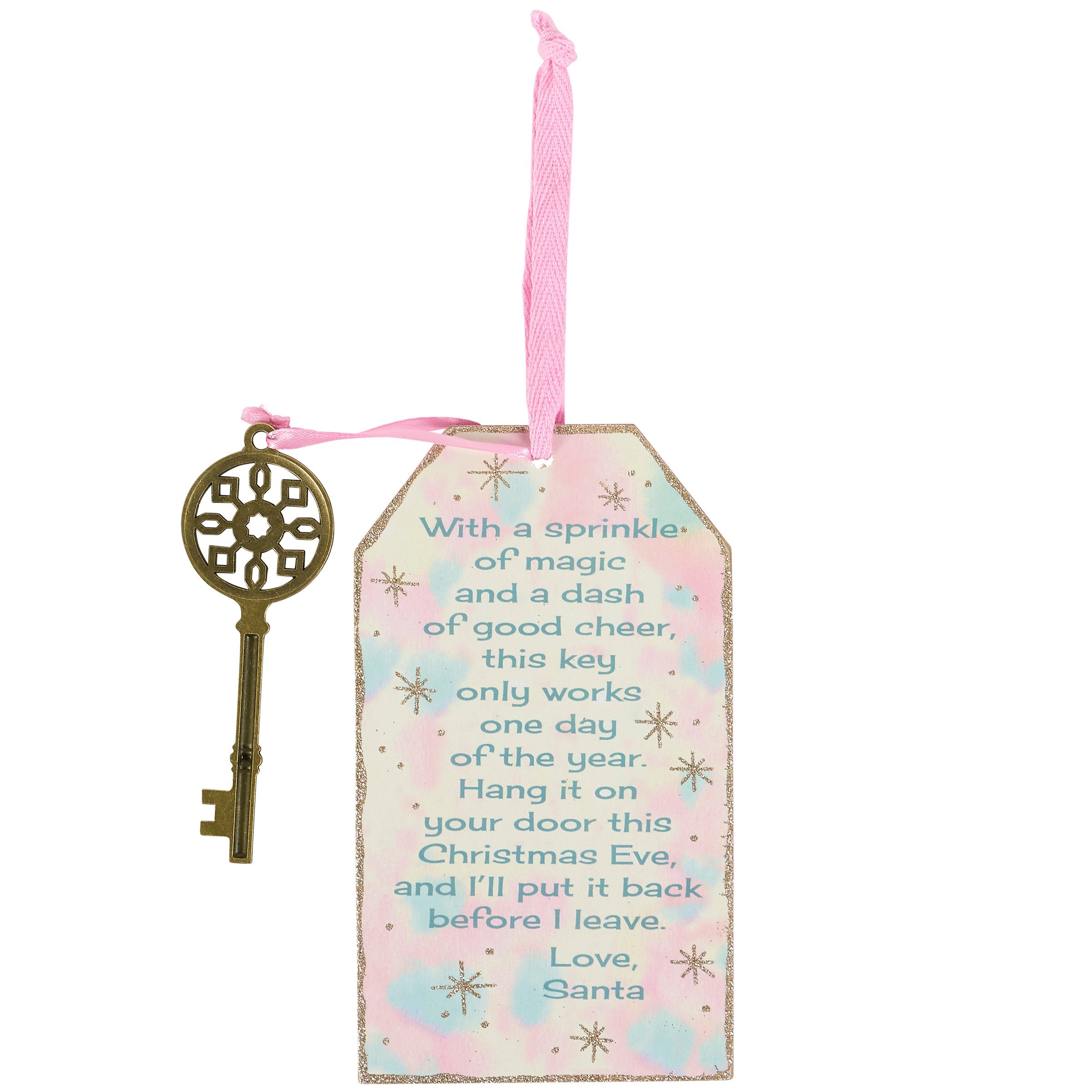 Retro Pastel Santa Key Christmas Ornament - Wooden, Glitter, Double-Sided Decorative Hanging