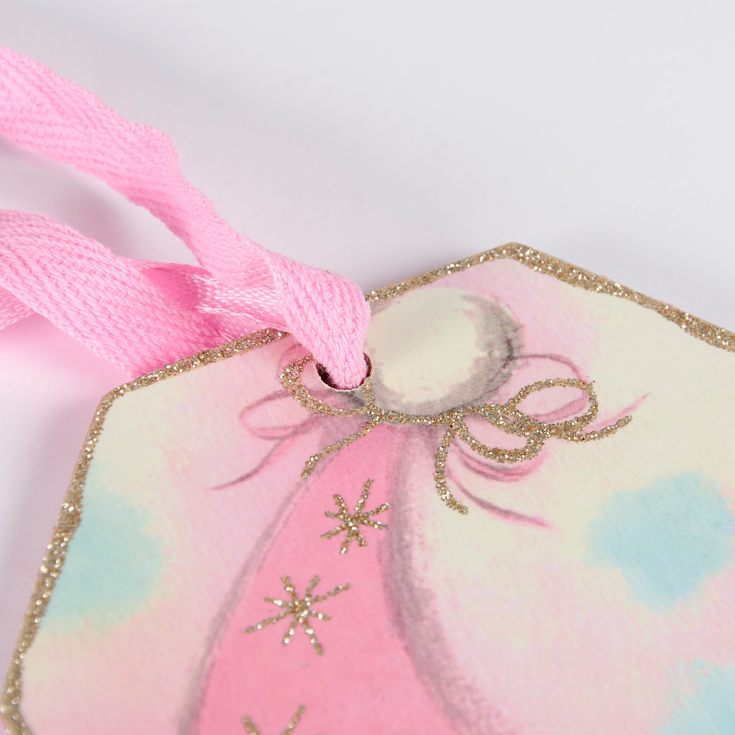 Retro Pastel Santa Key Christmas Ornament - Wooden, Glitter, Double-Sided Decorative Hanging