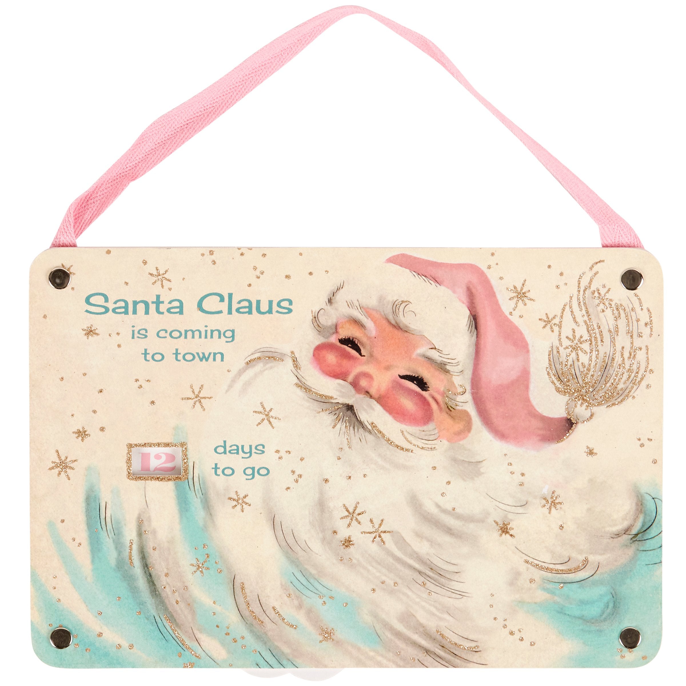 Whimsical Santa Claus Christmas Countdown Wheel, Glitter Accented Holiday Decor