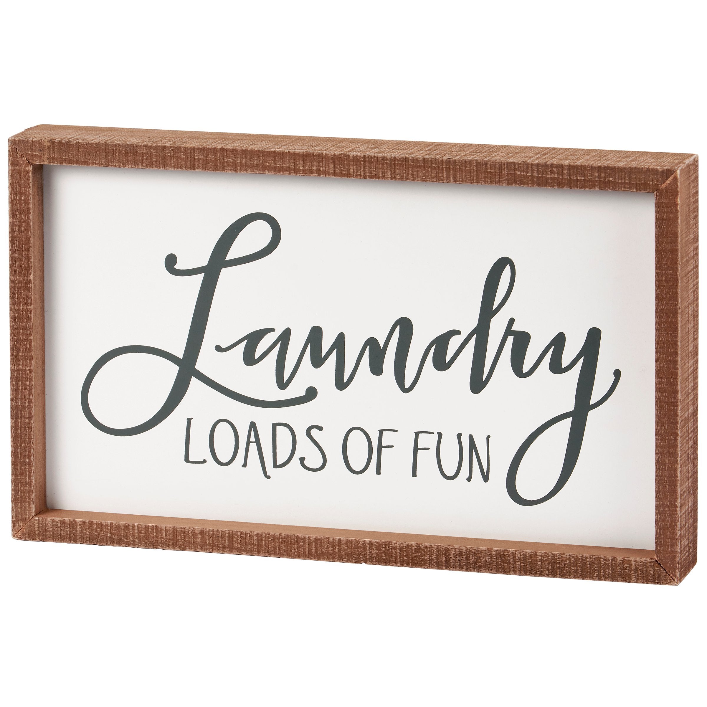 Charming Wood Laundry Room Decor Inset Box Sign: 'Loads Of Fun' Sentiment