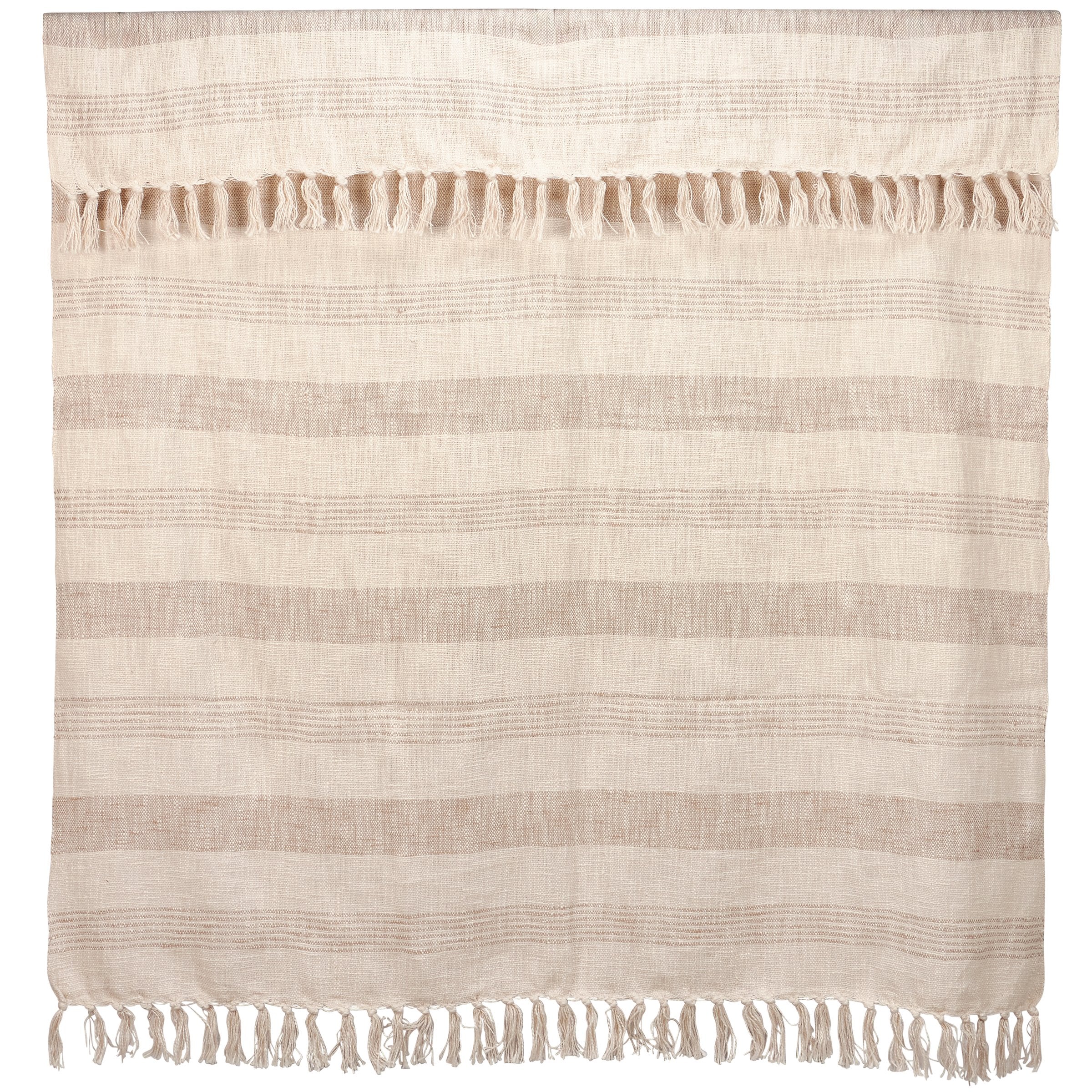 Coastal Beach Tan Stripe Cotton Throw Blanket with Tassels - Machine Washable