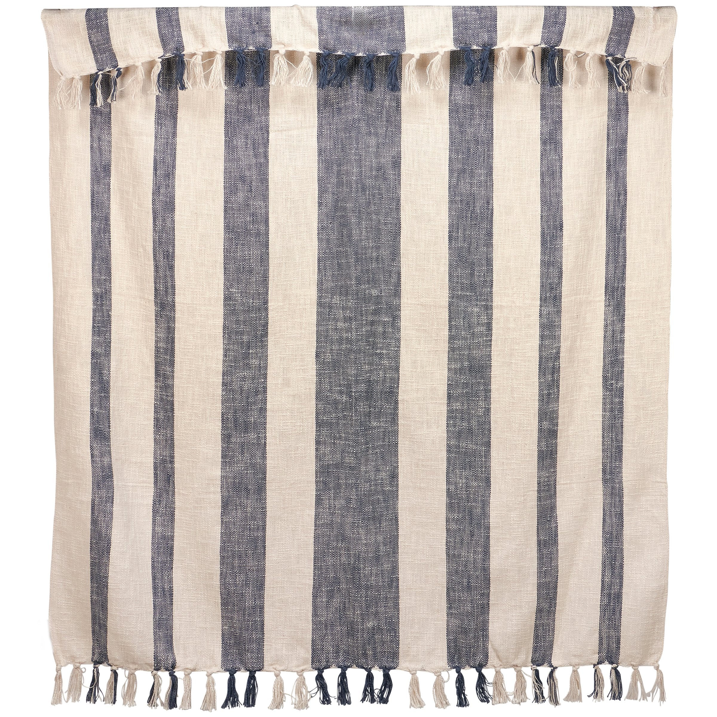 Nautical Blue Stripe Cotton Throw Blanket with Tassels - Machine Washable