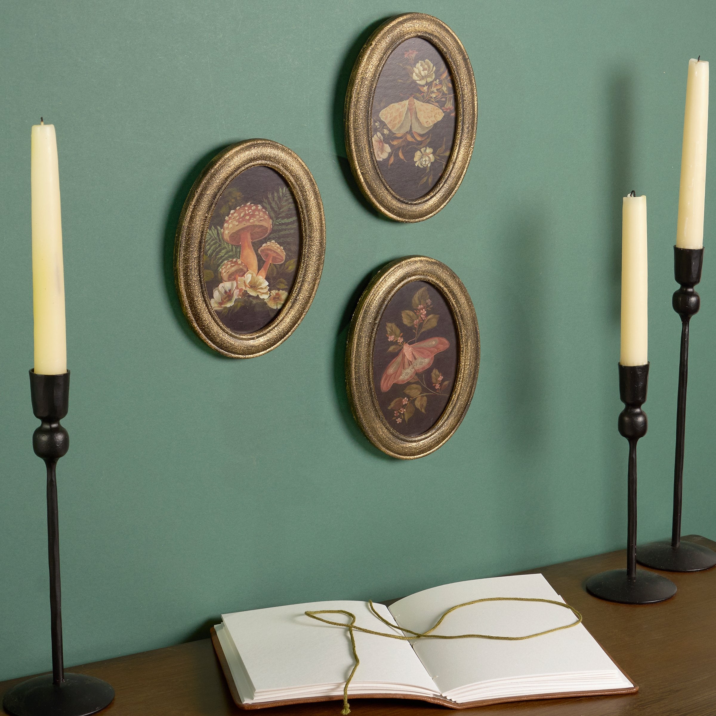 Moody Watercolor Garden Hanging Decor Set with Distressed Wood Frames