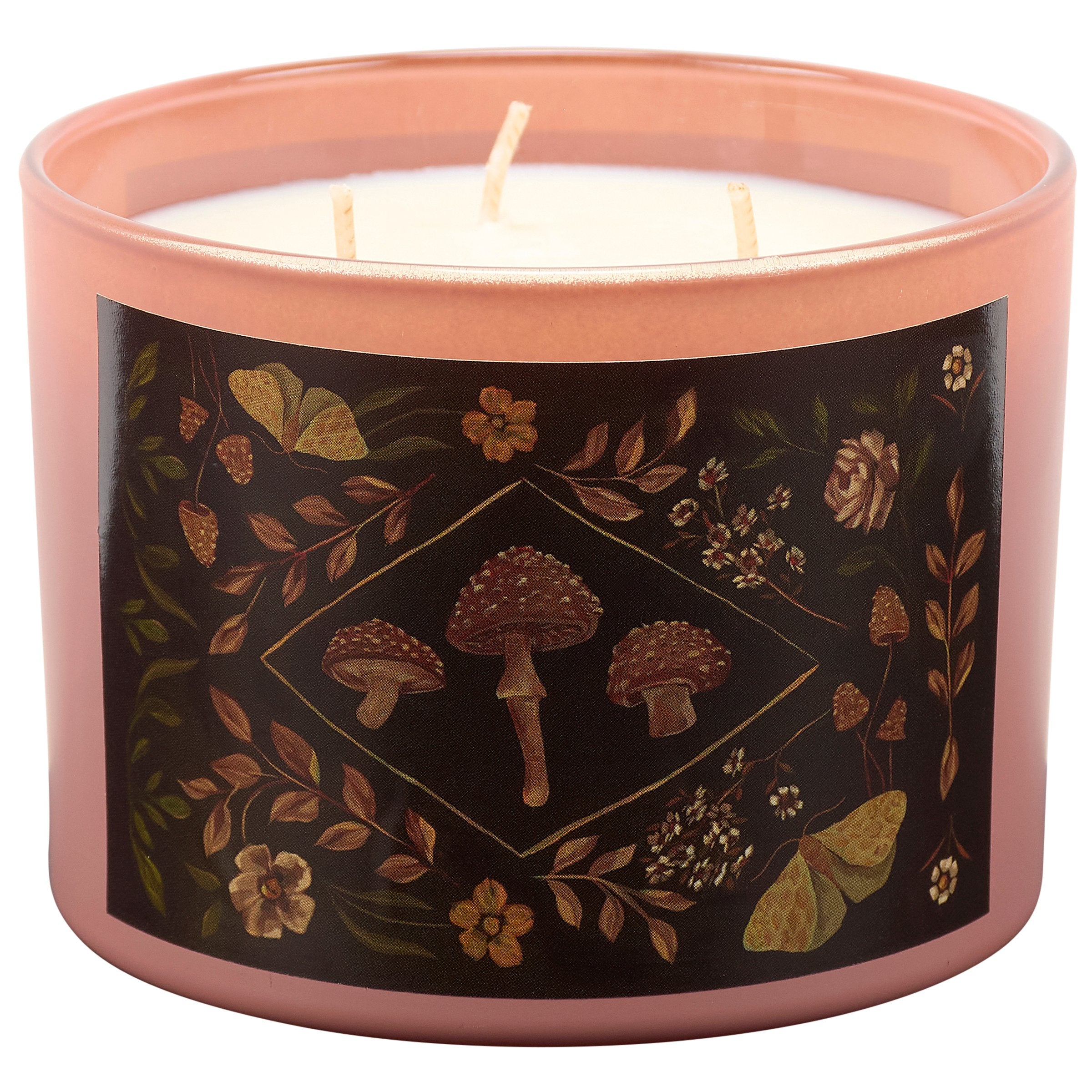 Enchanting Hidden Garden Candle: Frosted Pink Glass, Gardenia Scent, 3 Wicks