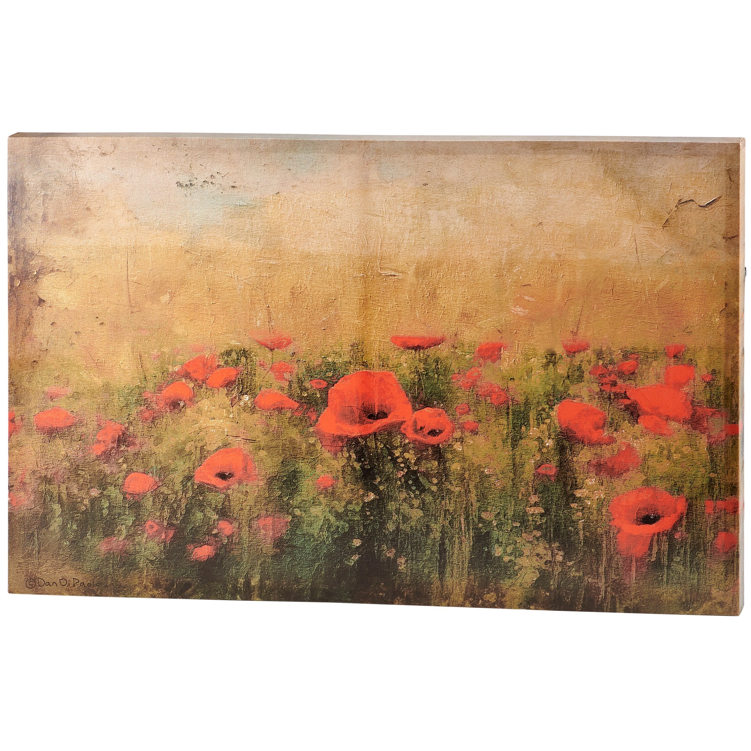 Vibrant Poppy Field Botanical Canvas Wall Art - Rustic Aged Home Decor