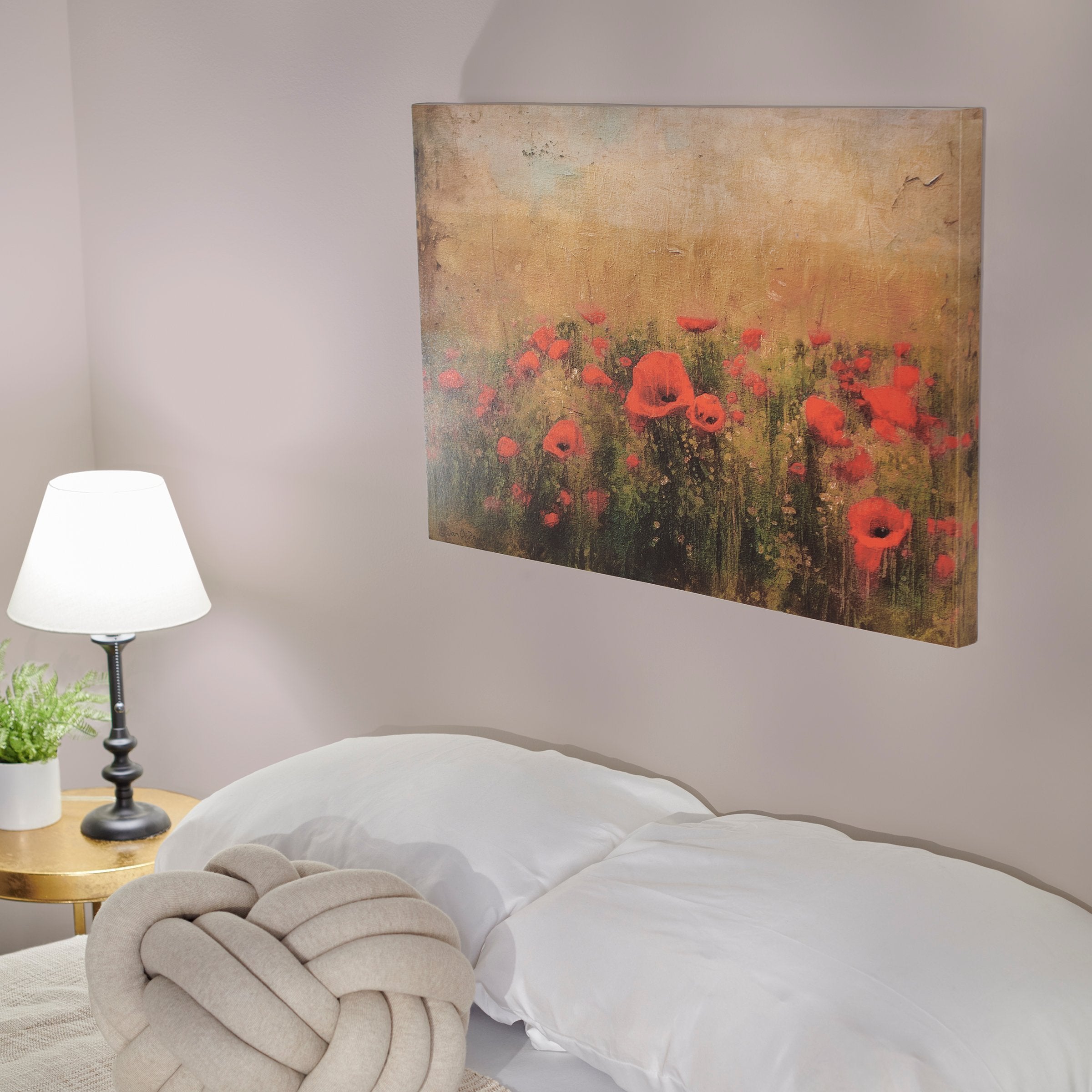 Vibrant Poppy Field Canvas Wall Art: Rustic Floral Home Accent Decor