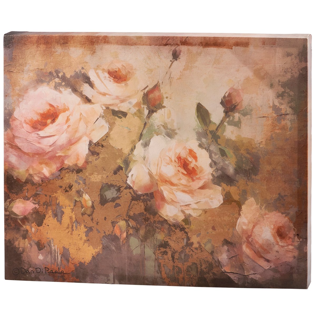 Elegant Rustic Tea Roses Canvas Wall Art with Aged Aesthetic for Home Decor