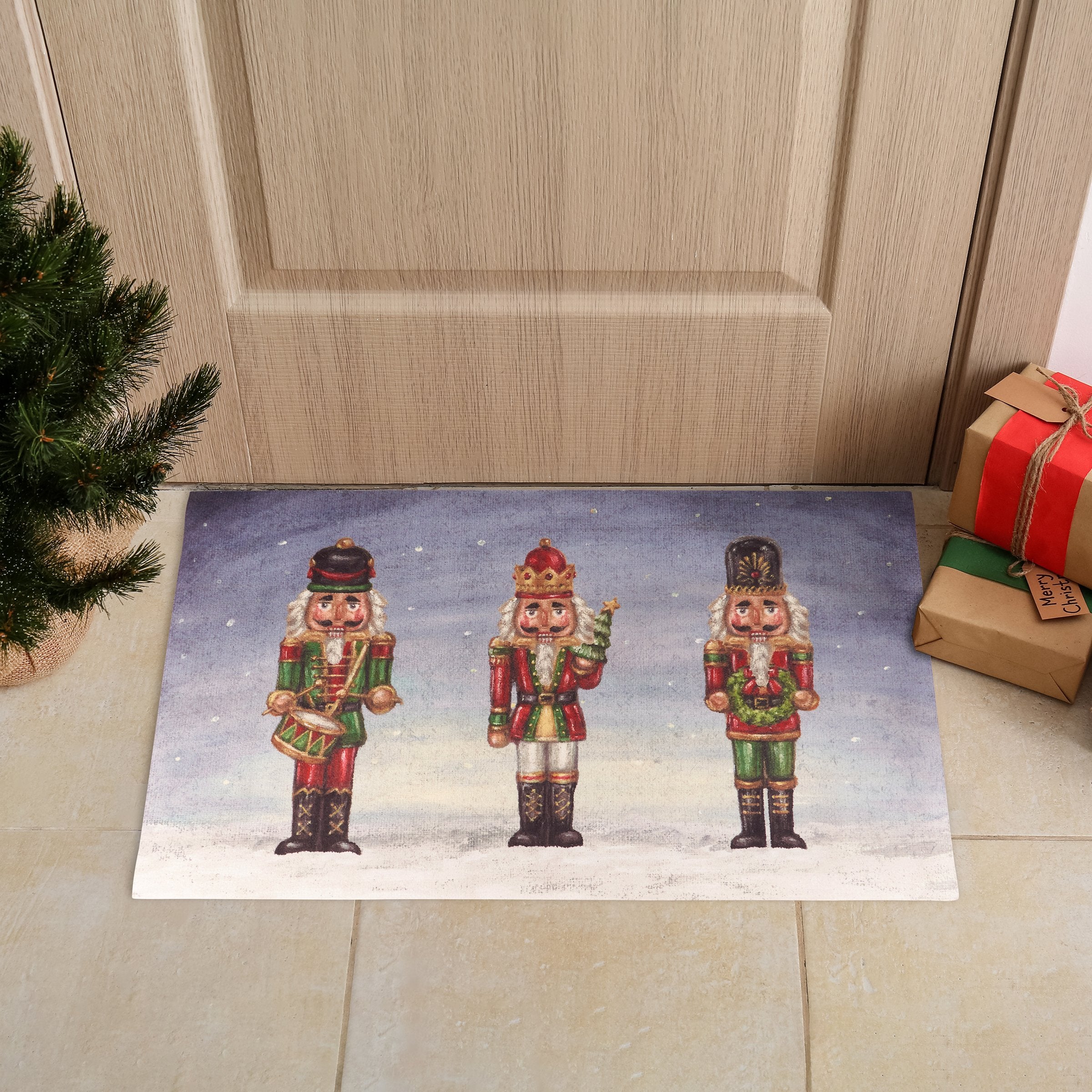 Charming Christmas Nutcrackers Indoor Outdoor Rug with Skid-Resistant Backing, 34x20 Inch