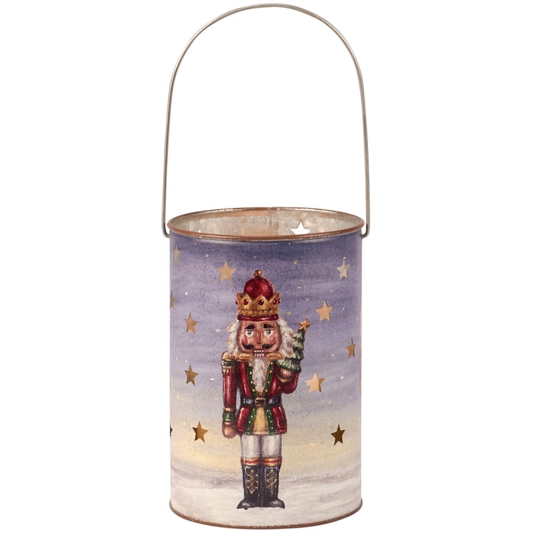 Metal Christmas Nutcracker Lantern with Star Cutouts, Hand-Painted Festive Home Decor