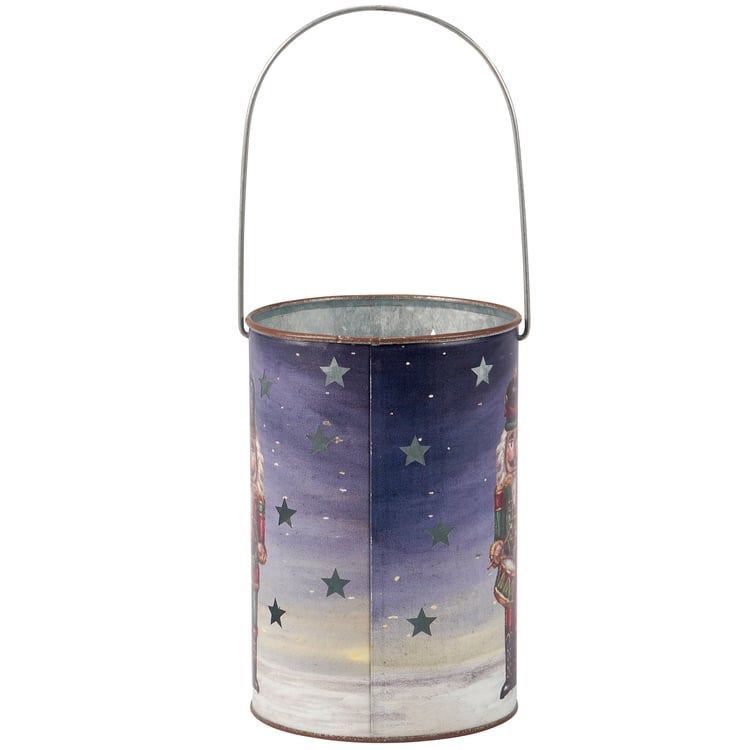 Metal Christmas Nutcracker Lantern with Star Cutouts, Hand-Painted Festive Home Decor
