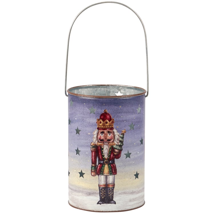 Metal Christmas Nutcracker Lantern with Star Cutouts, Hand-Painted Festive Home Decor