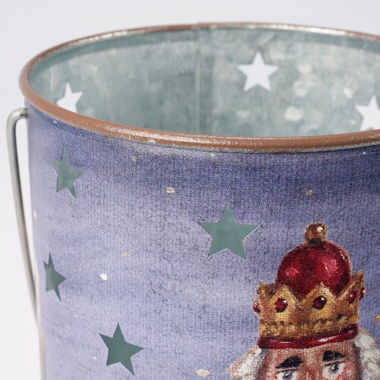 Metal Christmas Nutcracker Lantern with Star Cutouts, Hand-Painted Festive Home Decor