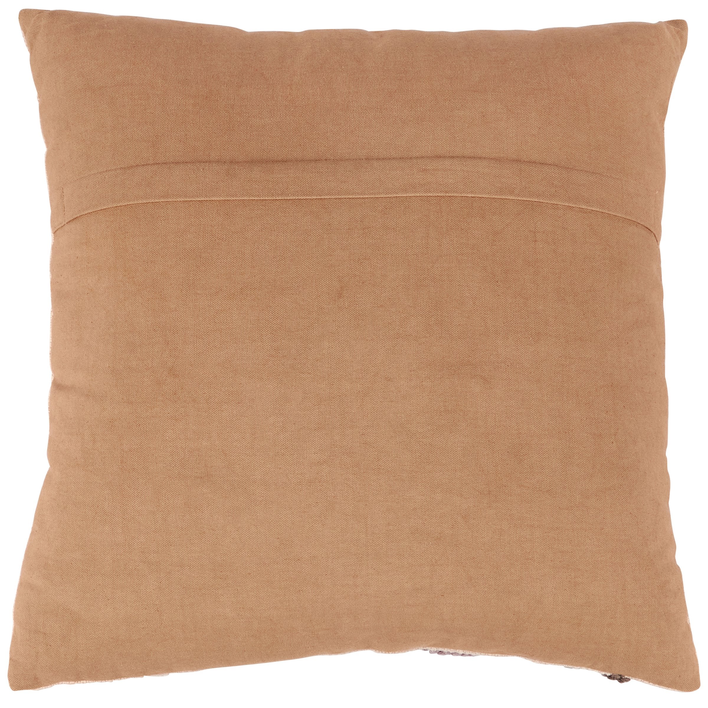 Artisan Tan Cotton Buttercup Pillow, 18-inch Square, Punch Needle Design, Washable