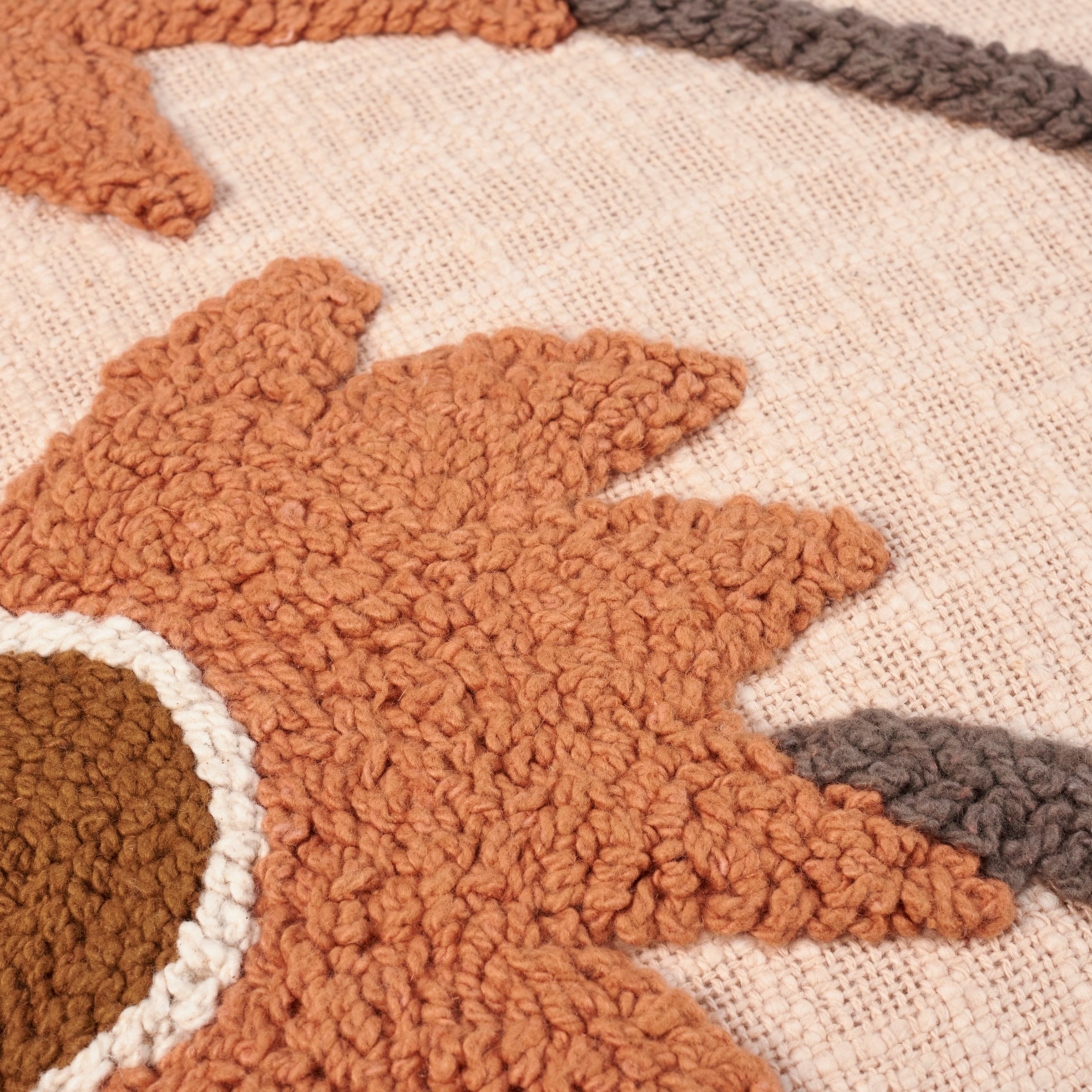 Charming Black Eyed Susan Pillow: Textured Punch Needle Floral Design, Cotton Cover, Poms