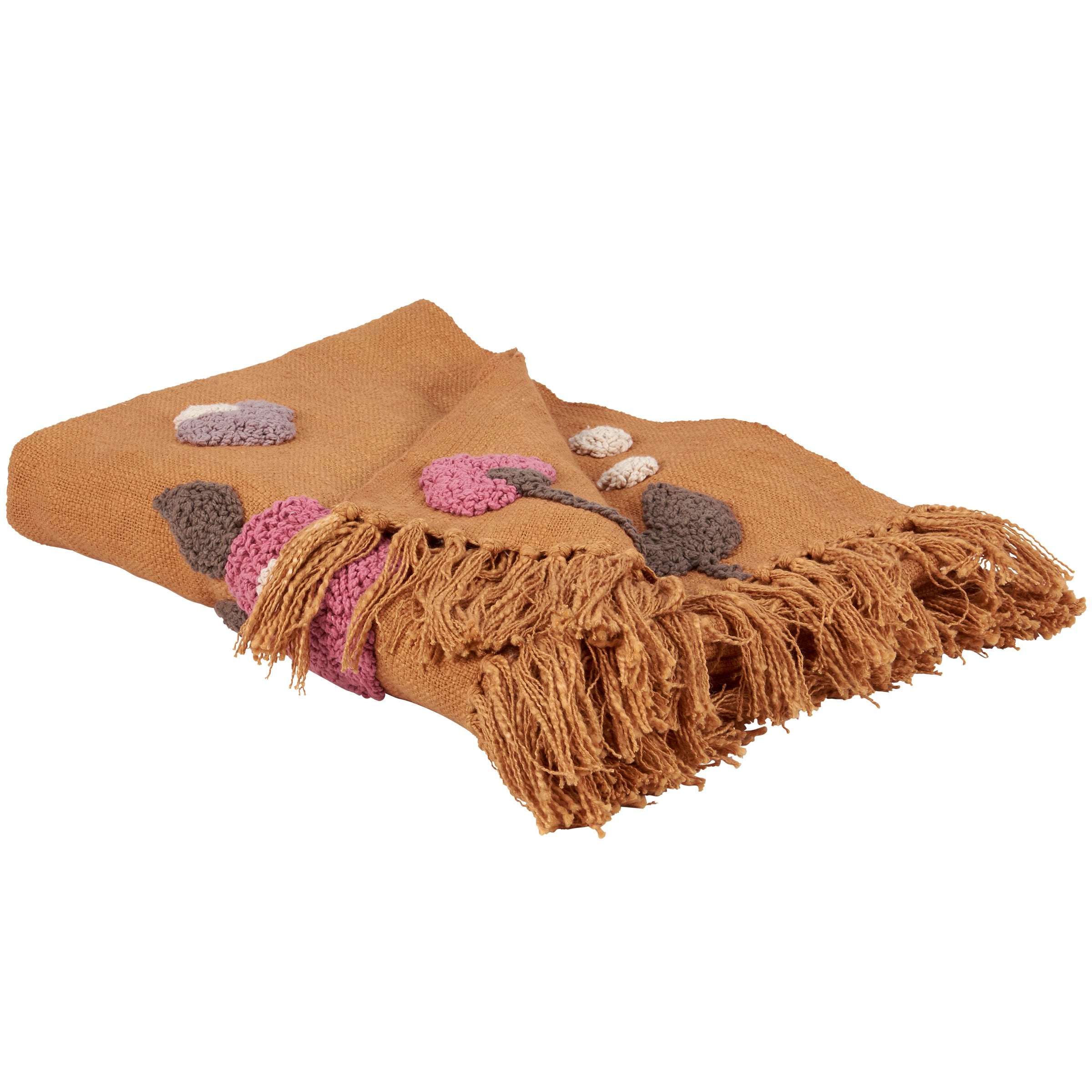 Cozy Rustic Floral Pops Cotton Throw Blanket with Tassels, Machine Washable Accent