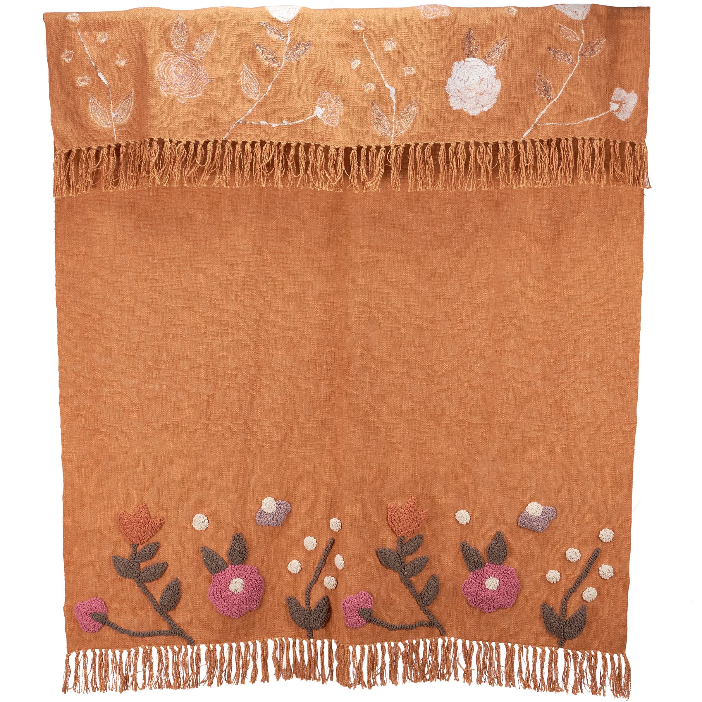 Cozy Rustic Floral Pops Cotton Throw Blanket with Tassels, Machine Washable Accent