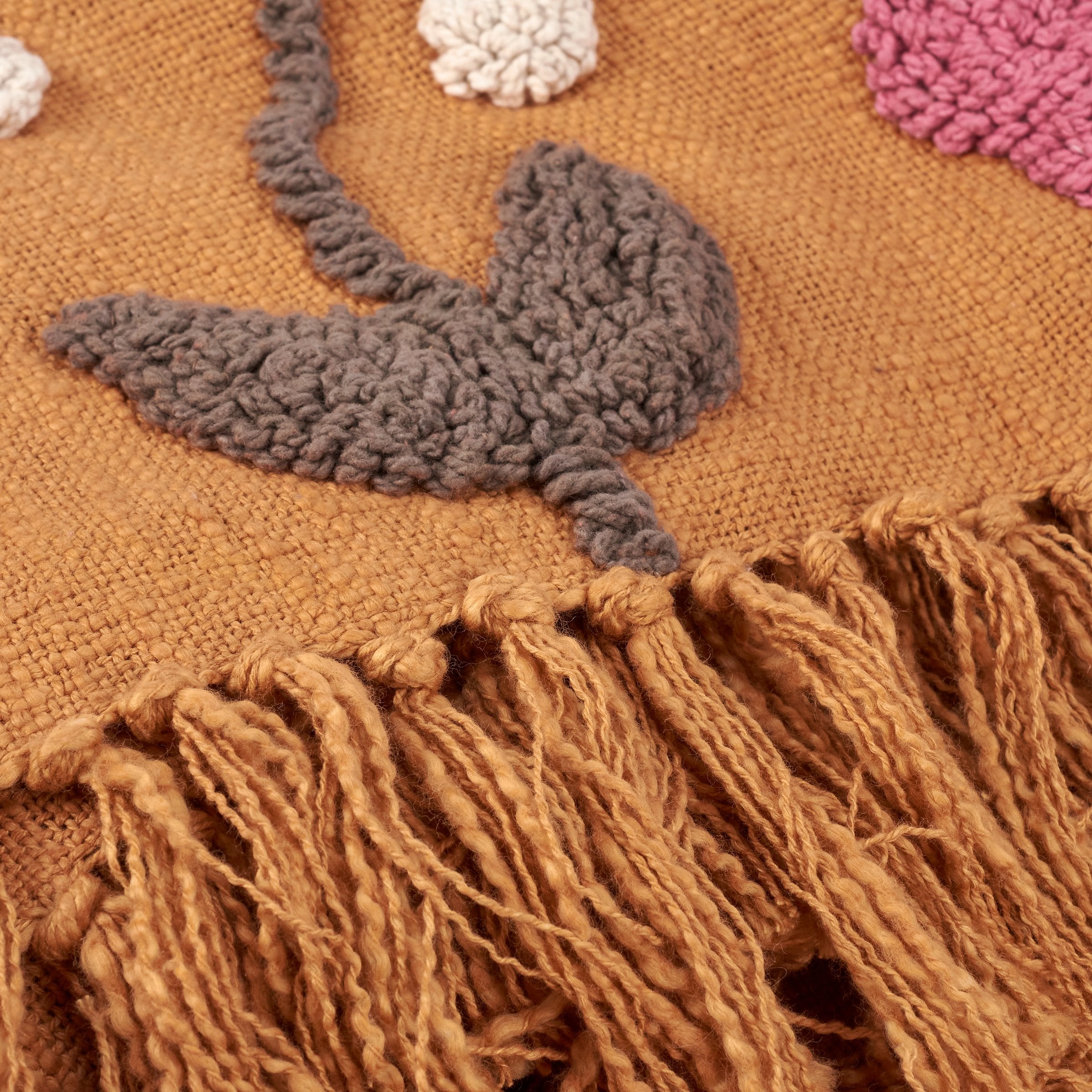 Cozy Rustic Floral Pops Cotton Throw Blanket with Tassels, Machine Washable Accent