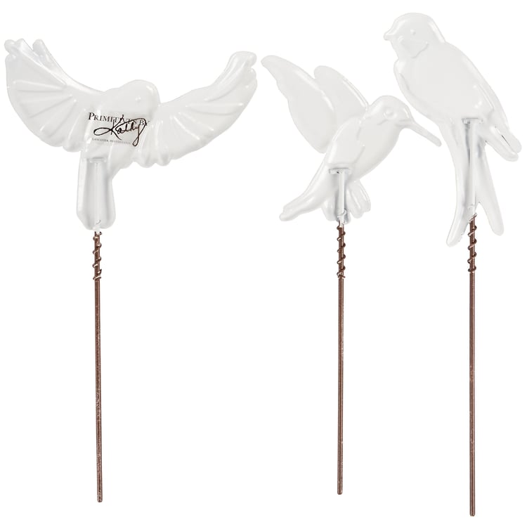 Charming Metal Bird Garden Picks Set - Hummingbird, Swallow, Finch Decor