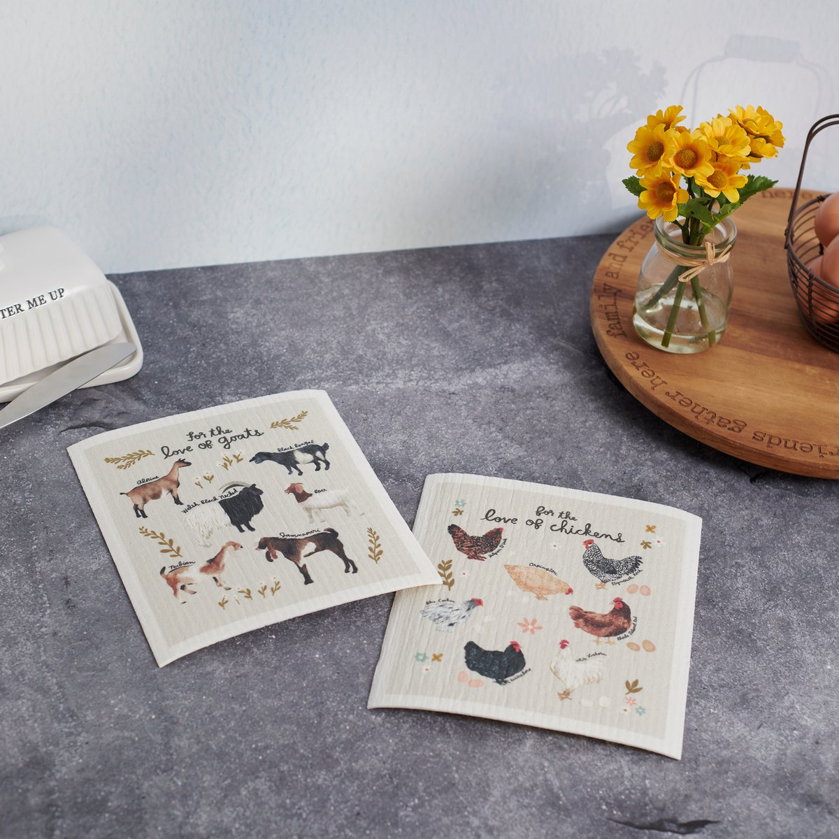 Eco-Friendly Farm Animal Swedish Dishcloth Set - Ultra-Absorbent Goats & Chickens