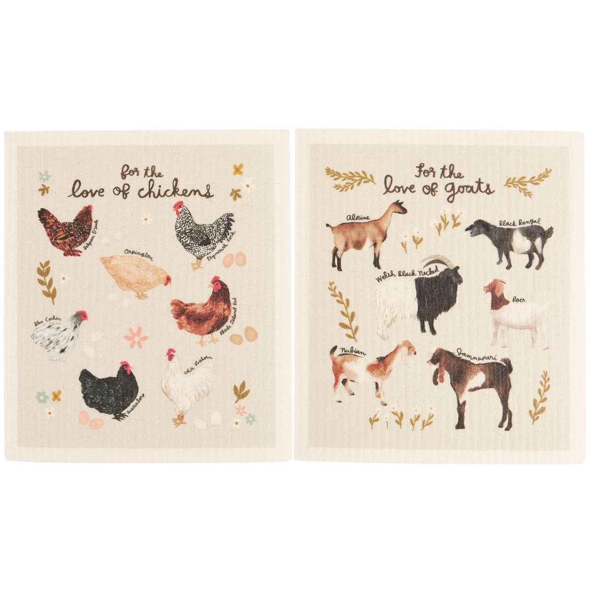 Eco-Friendly Farm Animal Swedish Dishcloth Set - Ultra-Absorbent Goats & Chickens