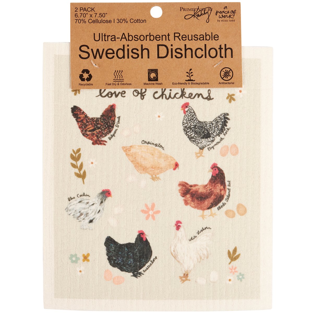 Eco-Friendly Farm Animal Swedish Dishcloth Set - Ultra-Absorbent Goats & Chickens