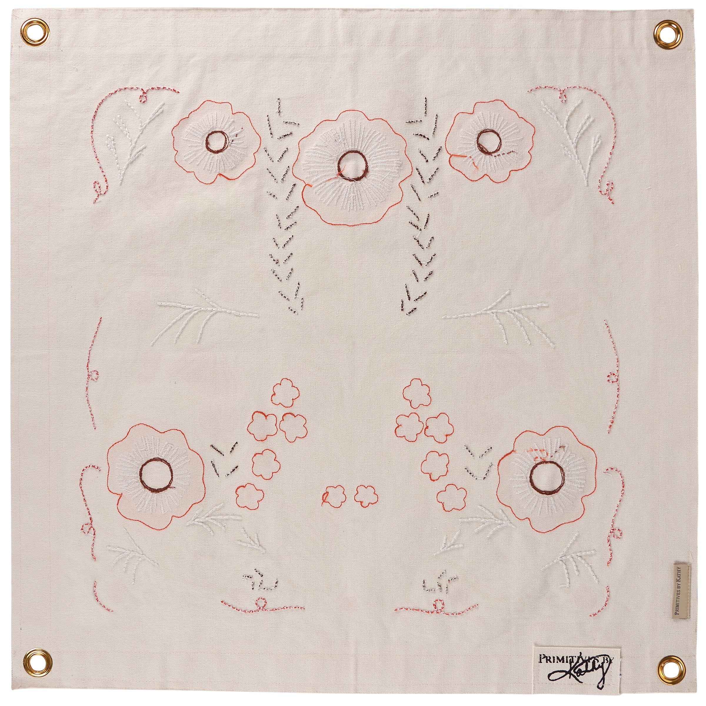 Vibrant Poppies Folk Art Canvas Wall Banner with Embroidered Accents, 24-inch Square