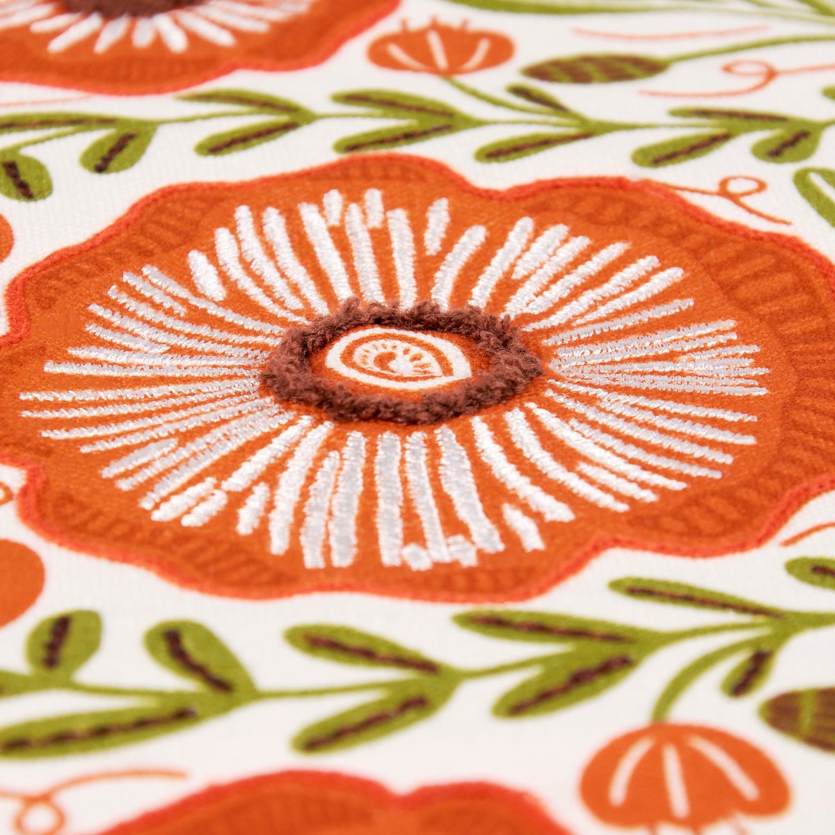 Vibrant Poppies Folk Art Canvas Wall Banner with Embroidered Accents, 24-inch Square