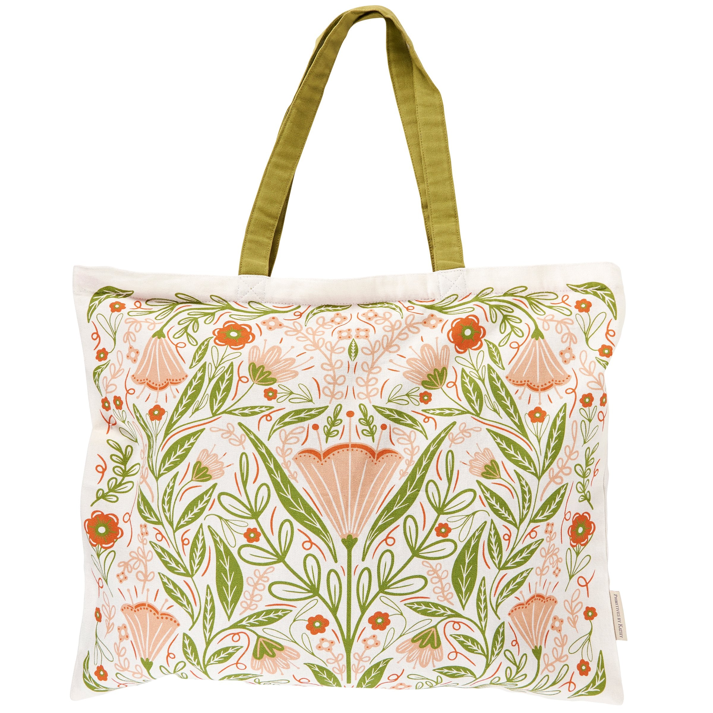 Vibrant Pink Blossoms Folk Art Cotton Tote Bag with Secure Zipper