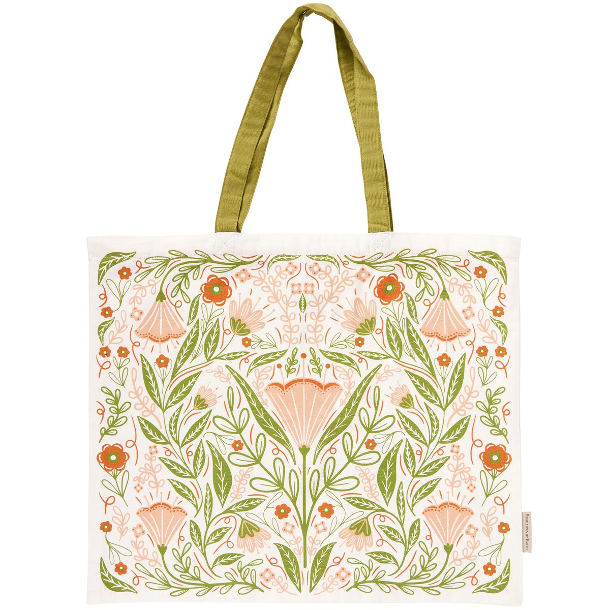 Vibrant Pink Blossoms Folk Art Cotton Tote Bag with Secure Zipper