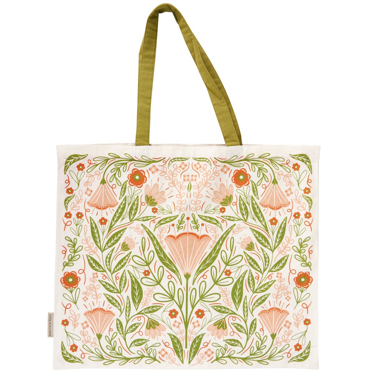 Vibrant Pink Blossoms Folk Art Cotton Tote Bag with Secure Zipper