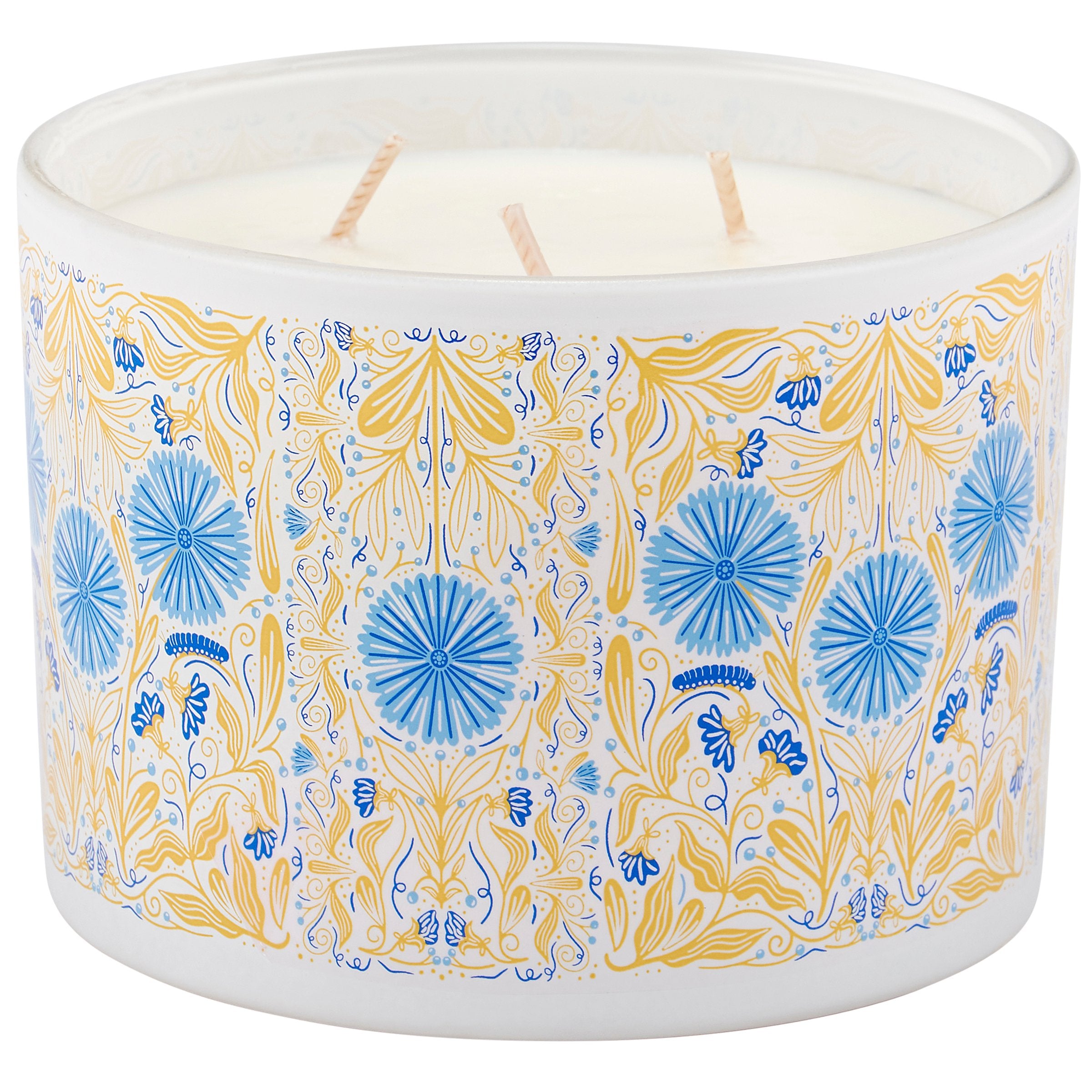 Whimsical Folk Art Caterpillar Floral Candle with Eucalyptus Scented Soy Wax