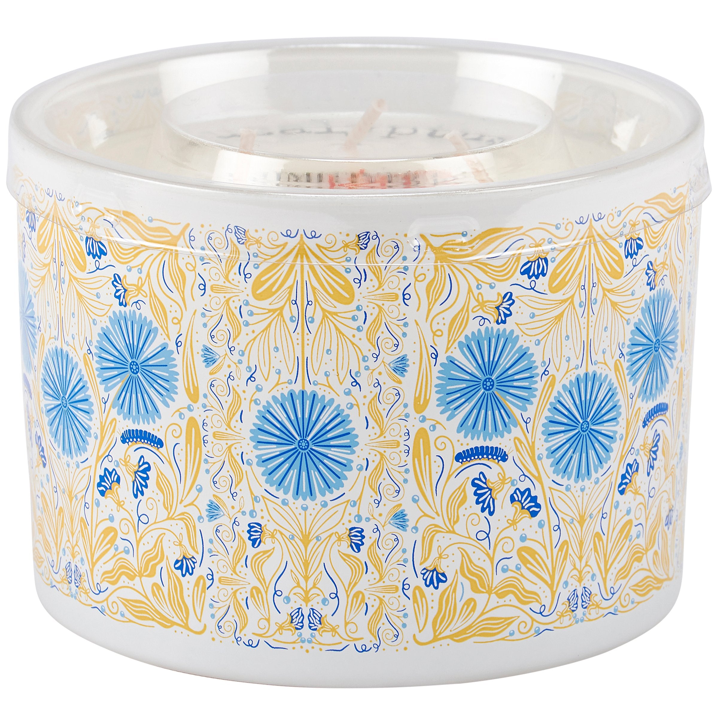 Whimsical Folk Art Caterpillar Floral Candle with Eucalyptus Scented Soy Wax