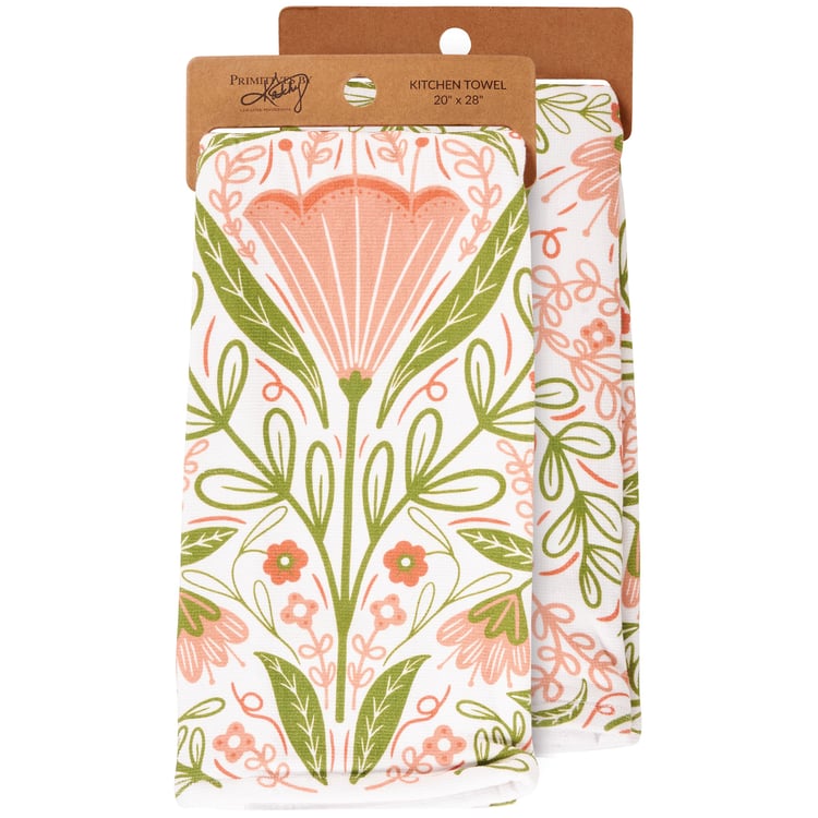 Charming Blossom Folk Art Cotton Kitchen Towel - Absorbent, Decorative Floral Design