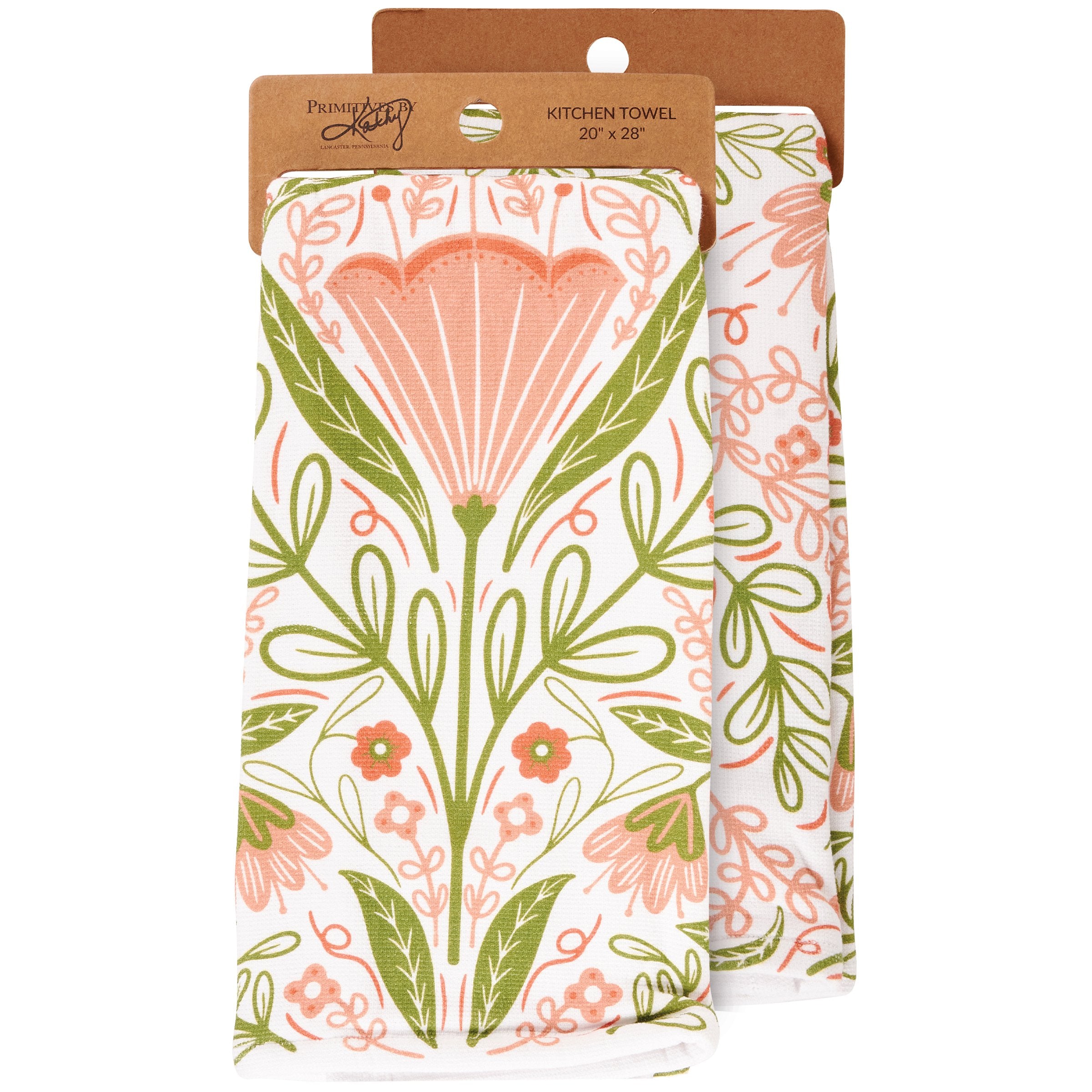 Charming Blossom Folk Art Cotton Kitchen Towel - Absorbent, Decorative Floral Design