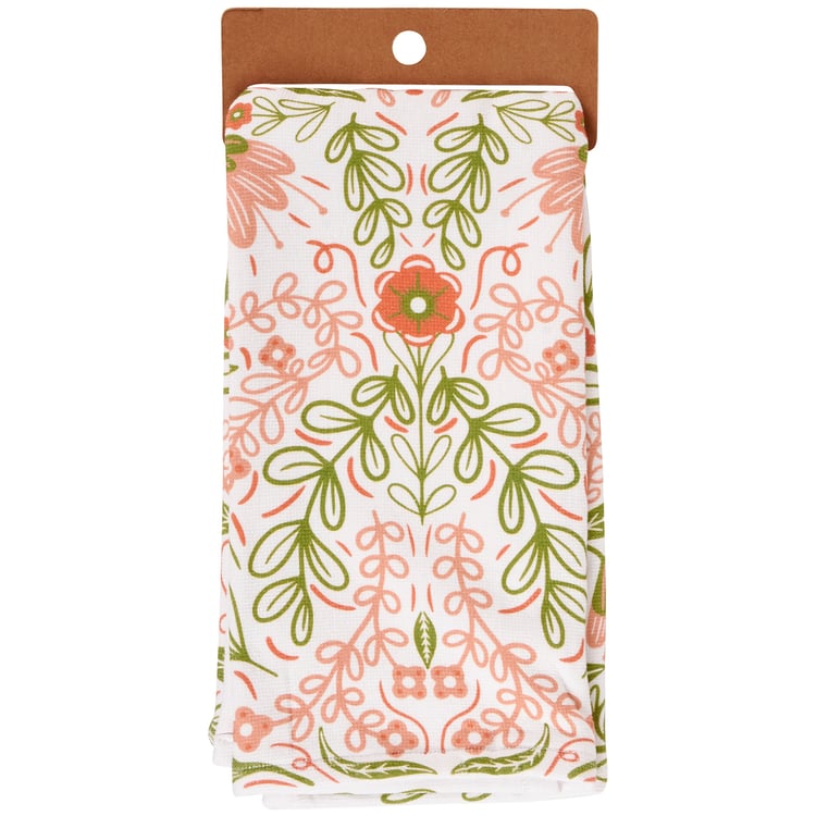 Charming Blossom Folk Art Cotton Kitchen Towel - Absorbent, Decorative Floral Design